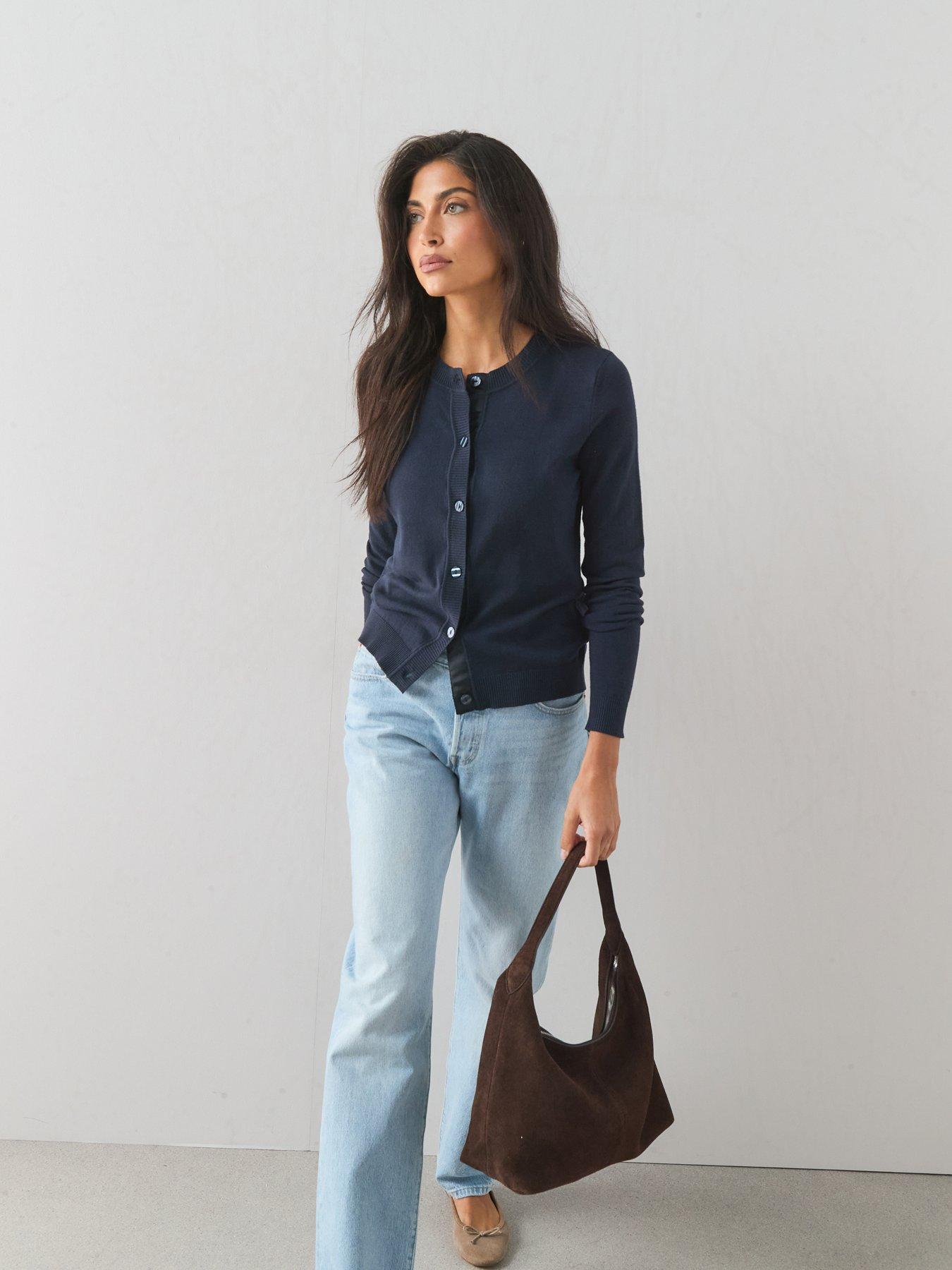 Image 5 of 7 of The Very Collection Classic Comfort Crew Neck Cardigan - Navy