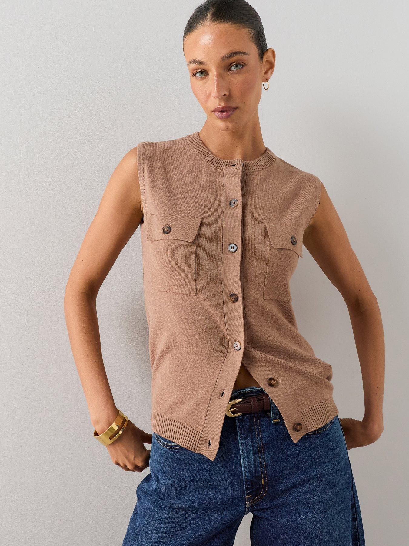 The Very Collection Classic Comfort Button Through Knitted Tank - Beige