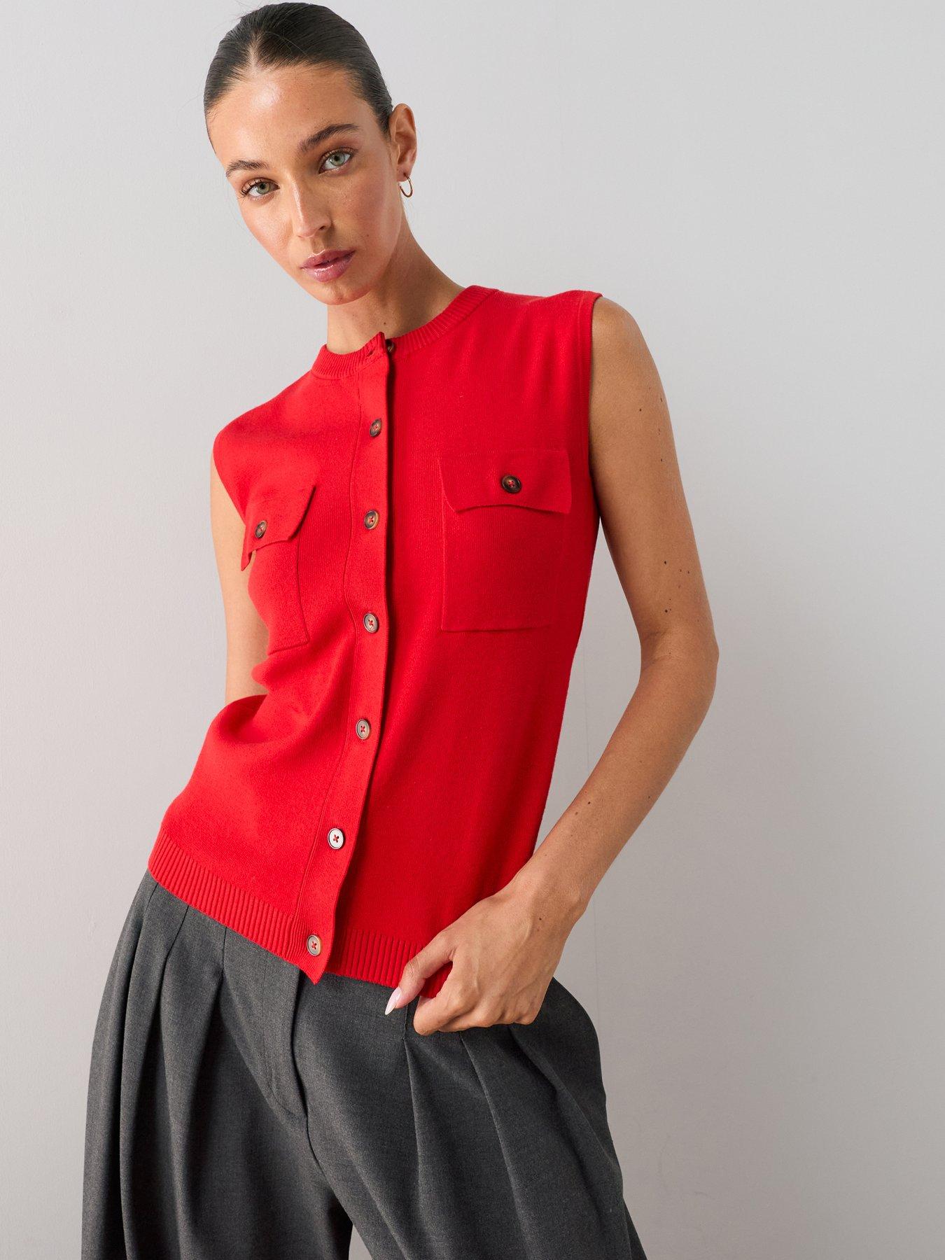 Image 1 of 7 of The Very Collection Classic Comfort Button Through Knitted Tank - Red