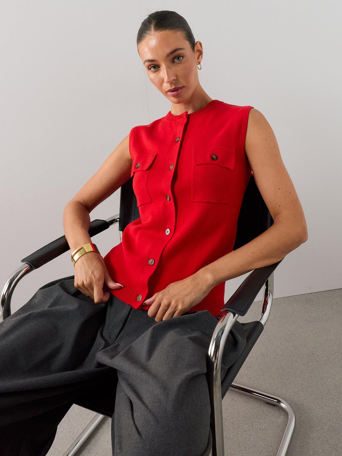 Image 5 of 7 of The Very Collection Classic Comfort Button Through Knitted Tank - Red