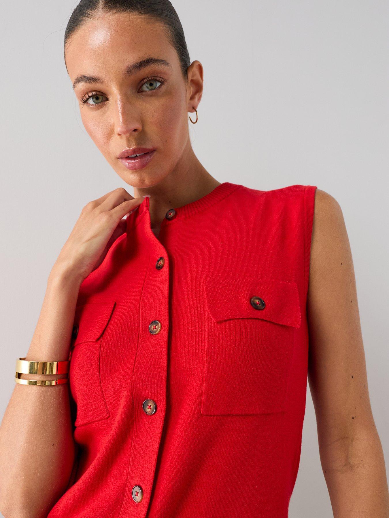 Image 6 of 7 of The Very Collection Classic Comfort Button Through Knitted Tank - Red