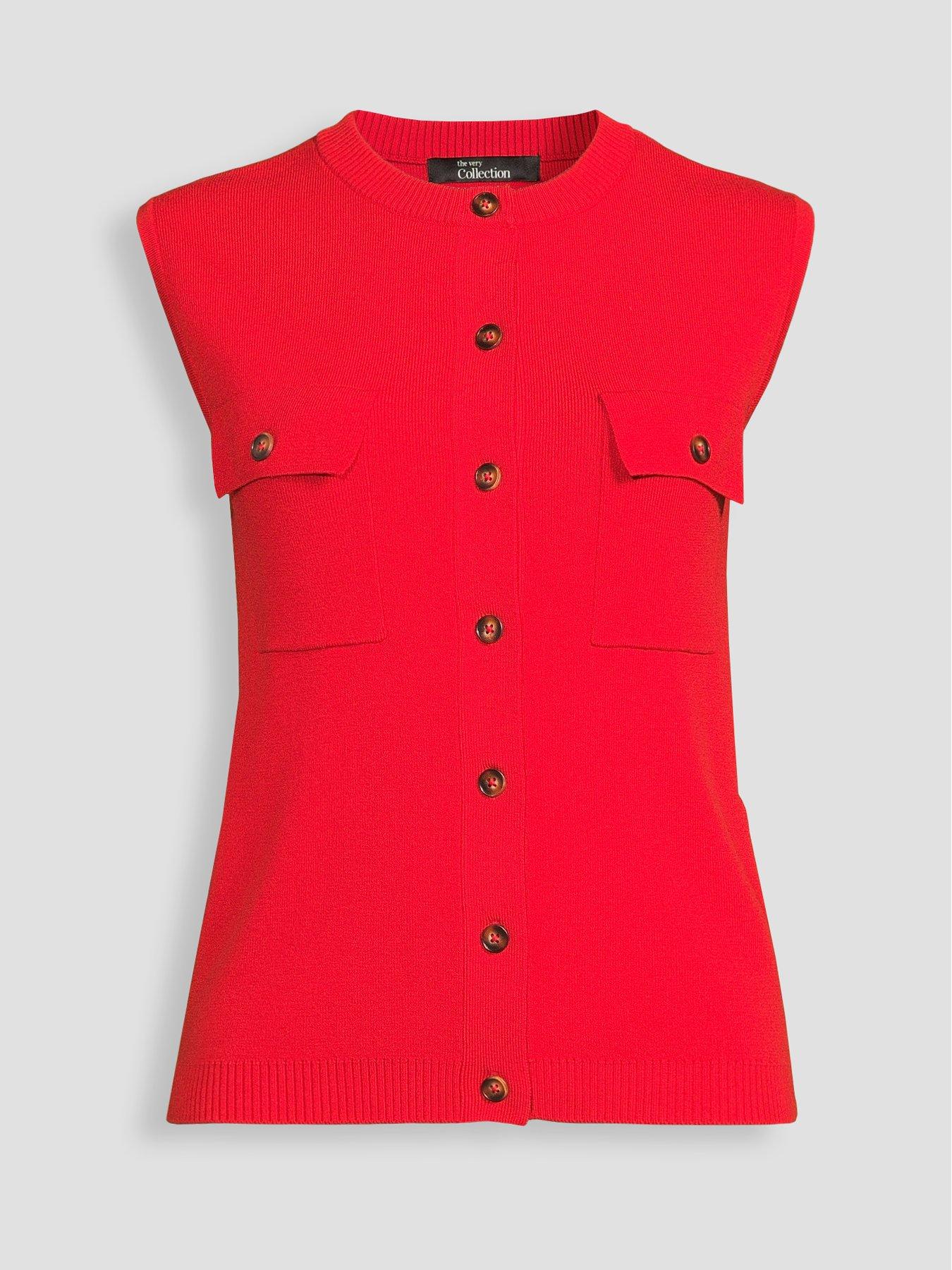 Image 7 of 7 of The Very Collection Classic Comfort Button Through Knitted Tank - Red