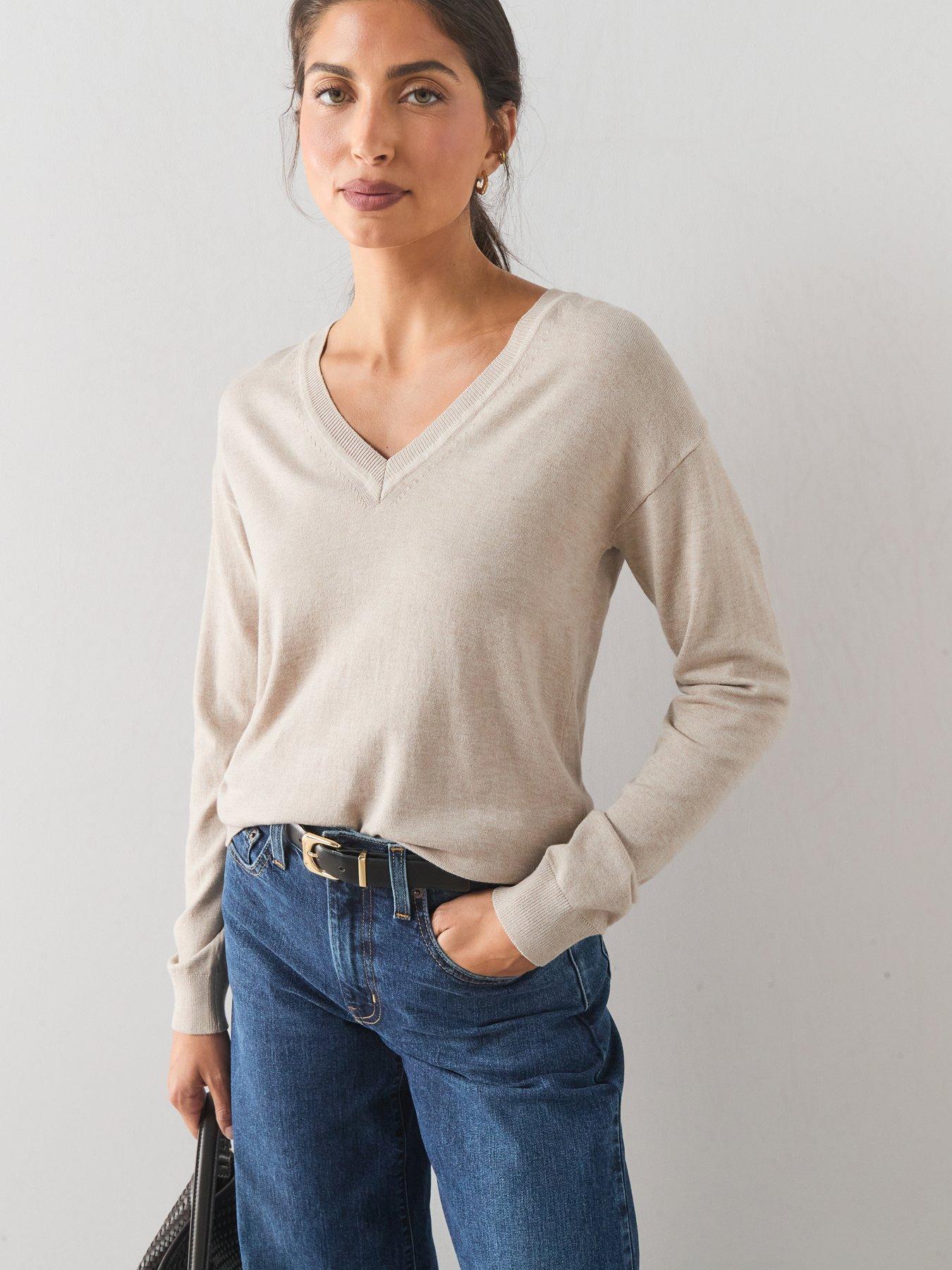 The Very Collection Classic Comfort V Neck Jumper - Beige
