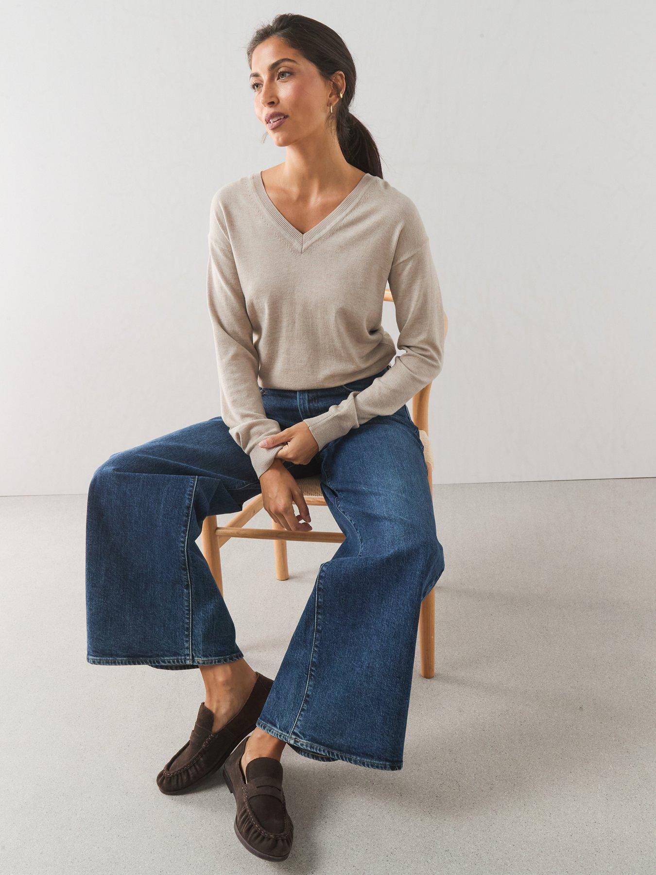 The Very Collection Classic Comfort V Neck Jumper - Beige