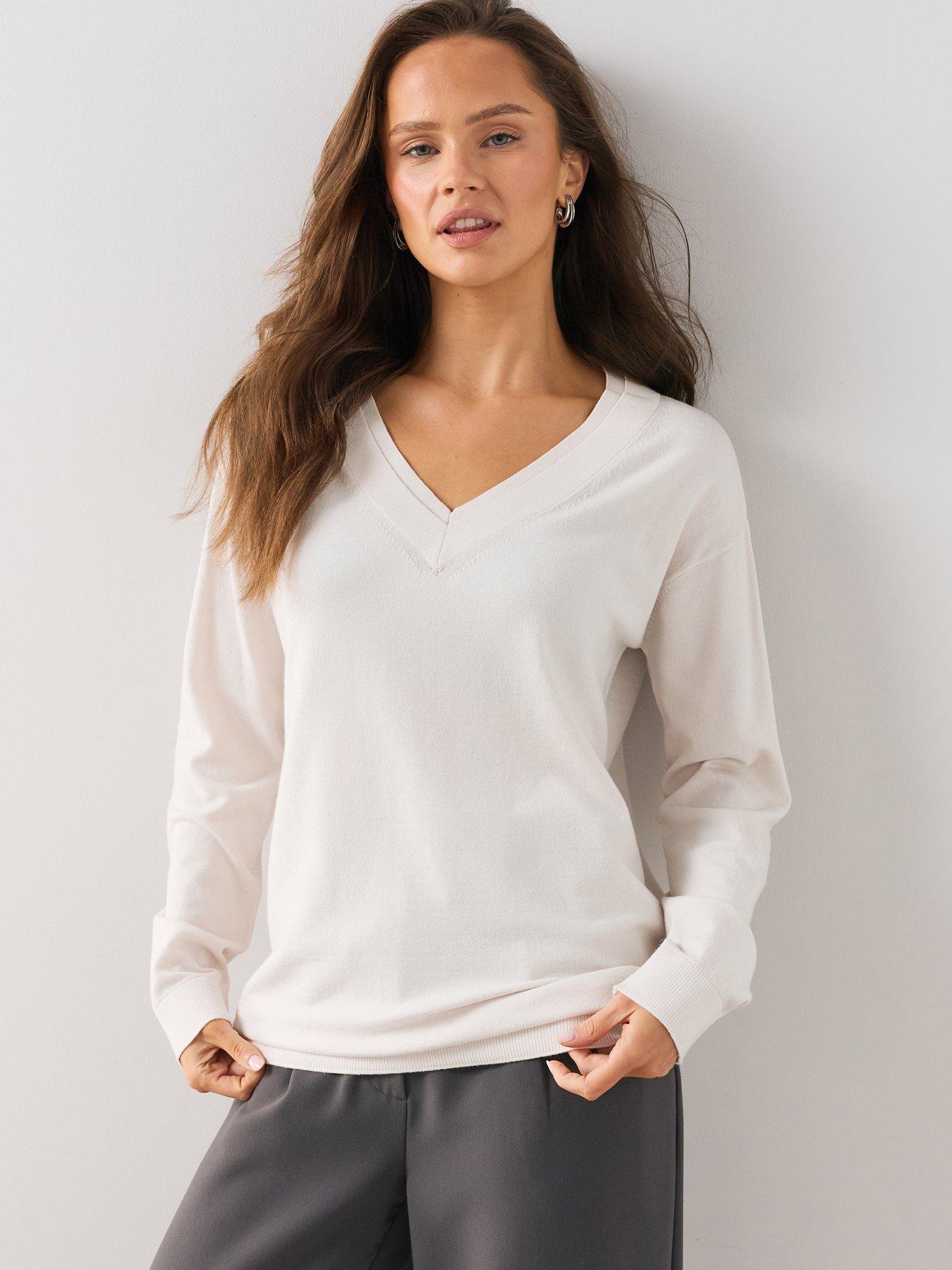 The Very Collection Women's Longline V-Neck Jumper - Cream
