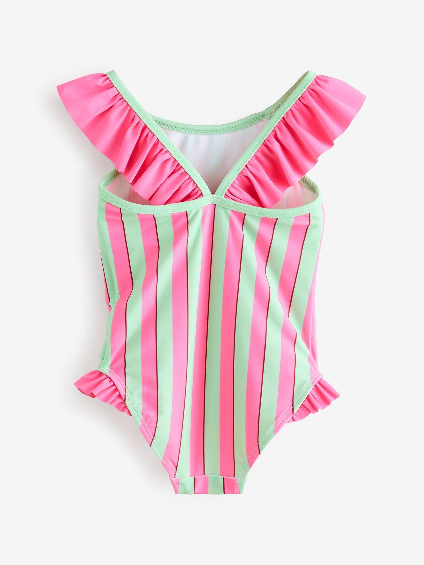 Image 2 of 7 of Cath Kidston Younger Girls Panda Stripe Swimsuit - Pink