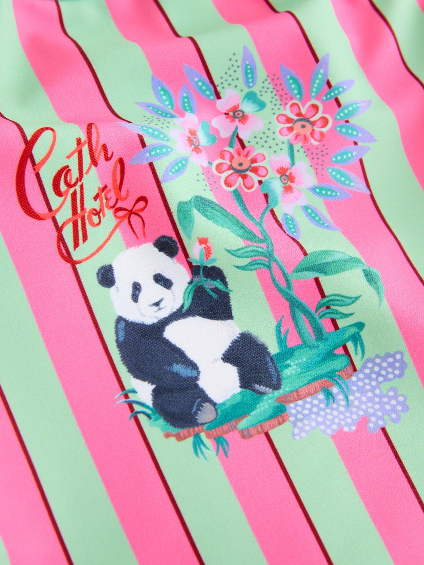 Image 7 of 7 of Cath Kidston Younger Girls Panda Stripe Swimsuit - Pink