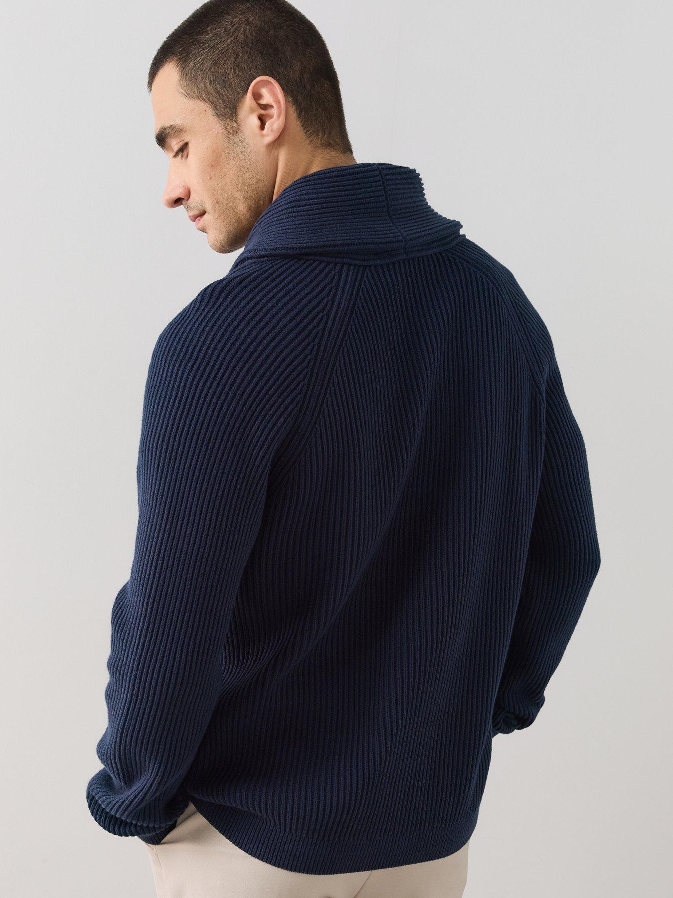 Image 2 of 7 of The Very Collection Premium Ribbed Knitted Cardigan - Navy