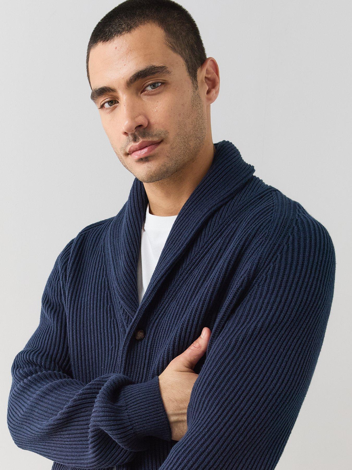 Image 4 of 7 of The Very Collection Premium Ribbed Knitted Cardigan - Navy