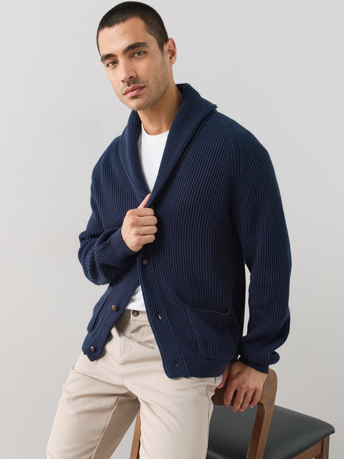 Image 5 of 7 of The Very Collection Premium Ribbed Knitted Cardigan - Navy