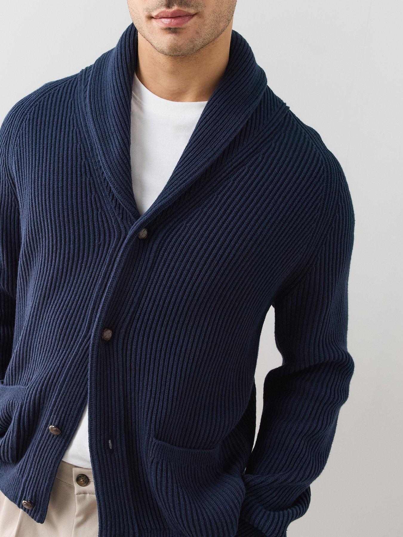 Image 6 of 7 of The Very Collection Premium Ribbed Knitted Cardigan - Navy