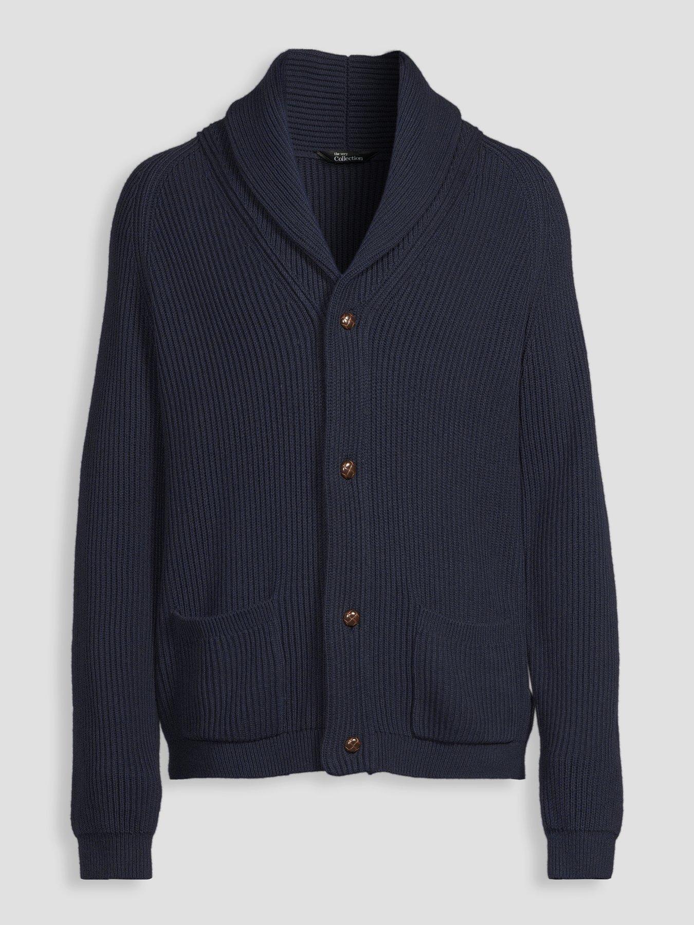 Image 7 of 7 of The Very Collection Premium Ribbed Knitted Cardigan - Navy