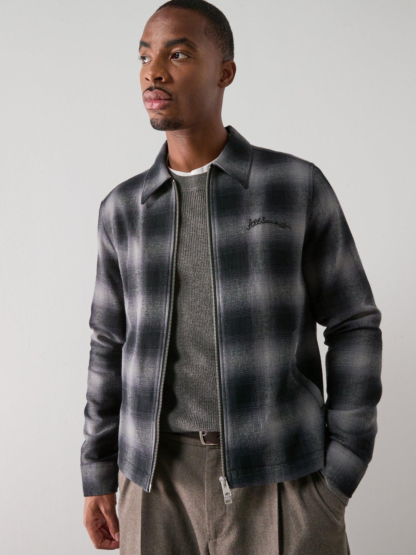  image of allsaints-kapi-long-sleeve-checked-jacket-dark-multi