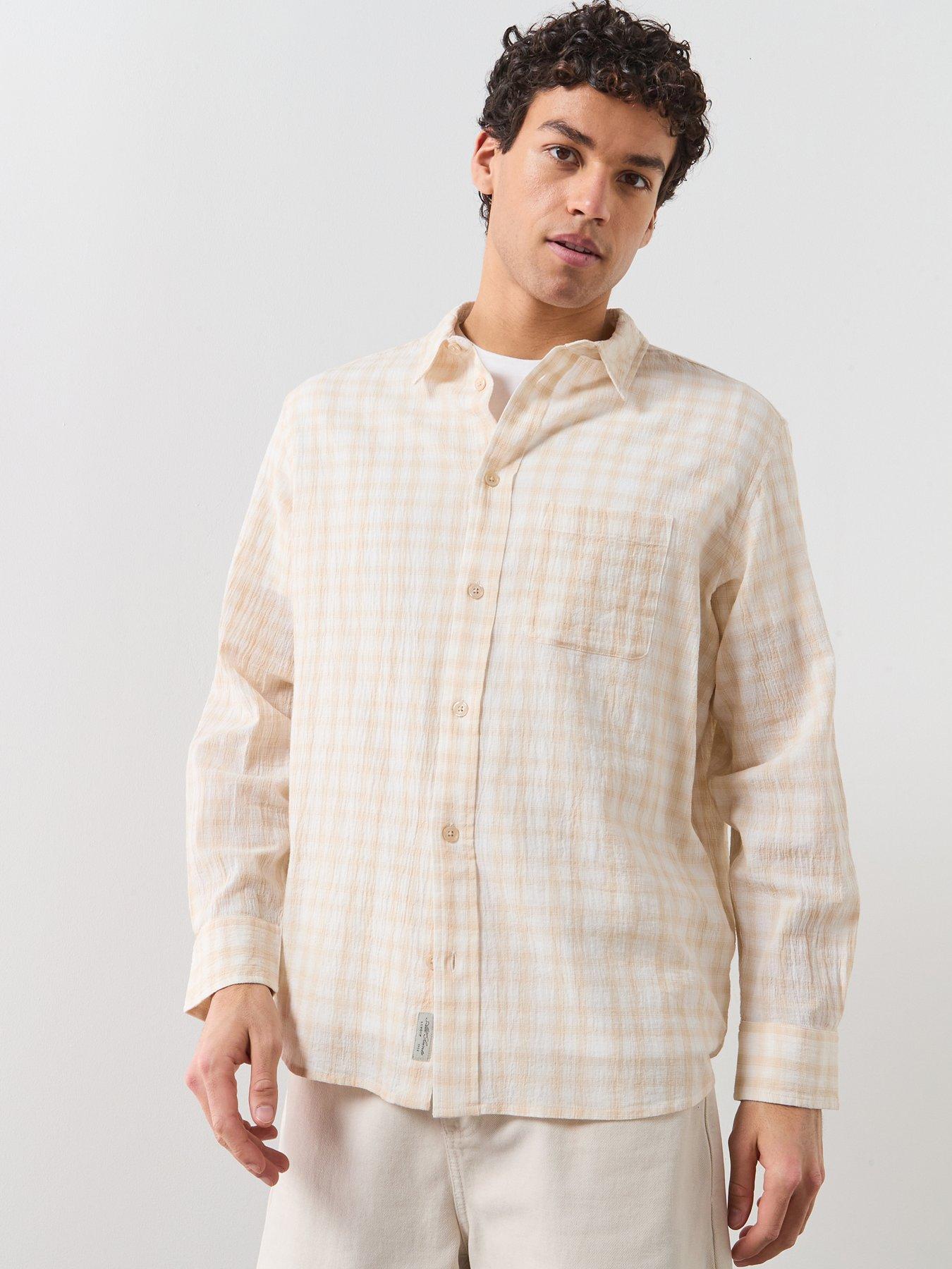 AllSaints Toya Long Sleeve Checked Shirt - Light Beige