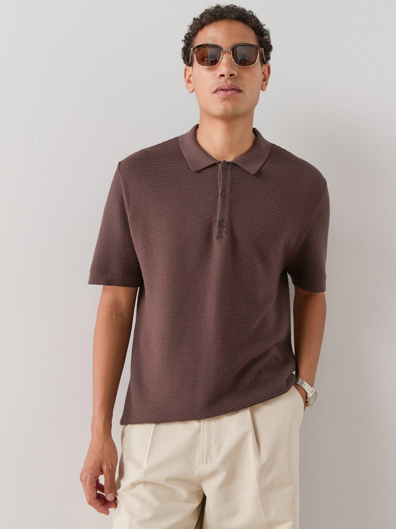 The Very Collection Pure Cotton Ottoman Knitted Polo Shirt - Brown