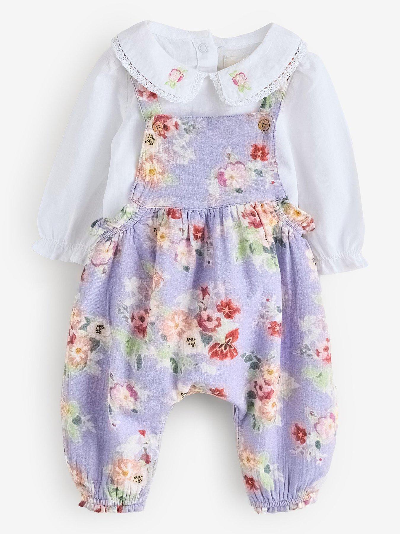 Cath Kidston Baby Girls Floral Dungaree Set - Purple