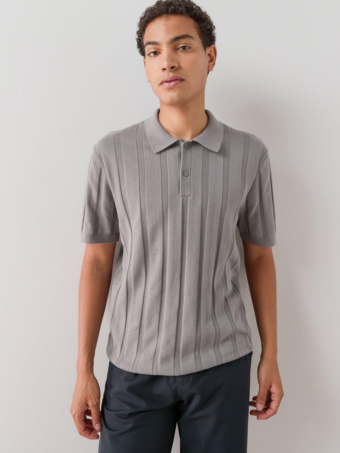 Image 1 of 7 of The Very Collection Pure Cotton Wide Rib Polo Shirt - Grey