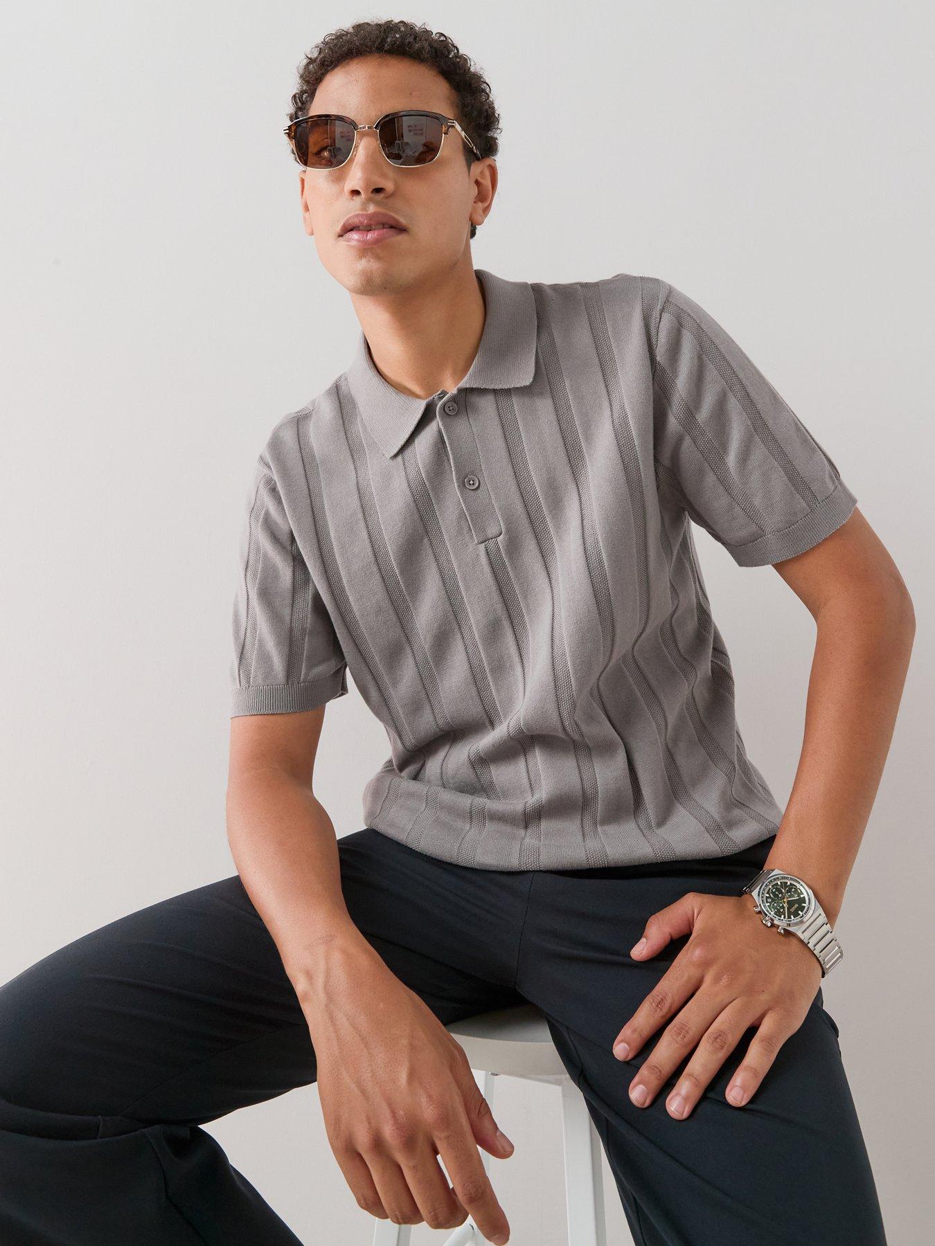 Image 4 of 7 of The Very Collection Pure Cotton Wide Rib Polo Shirt - Grey