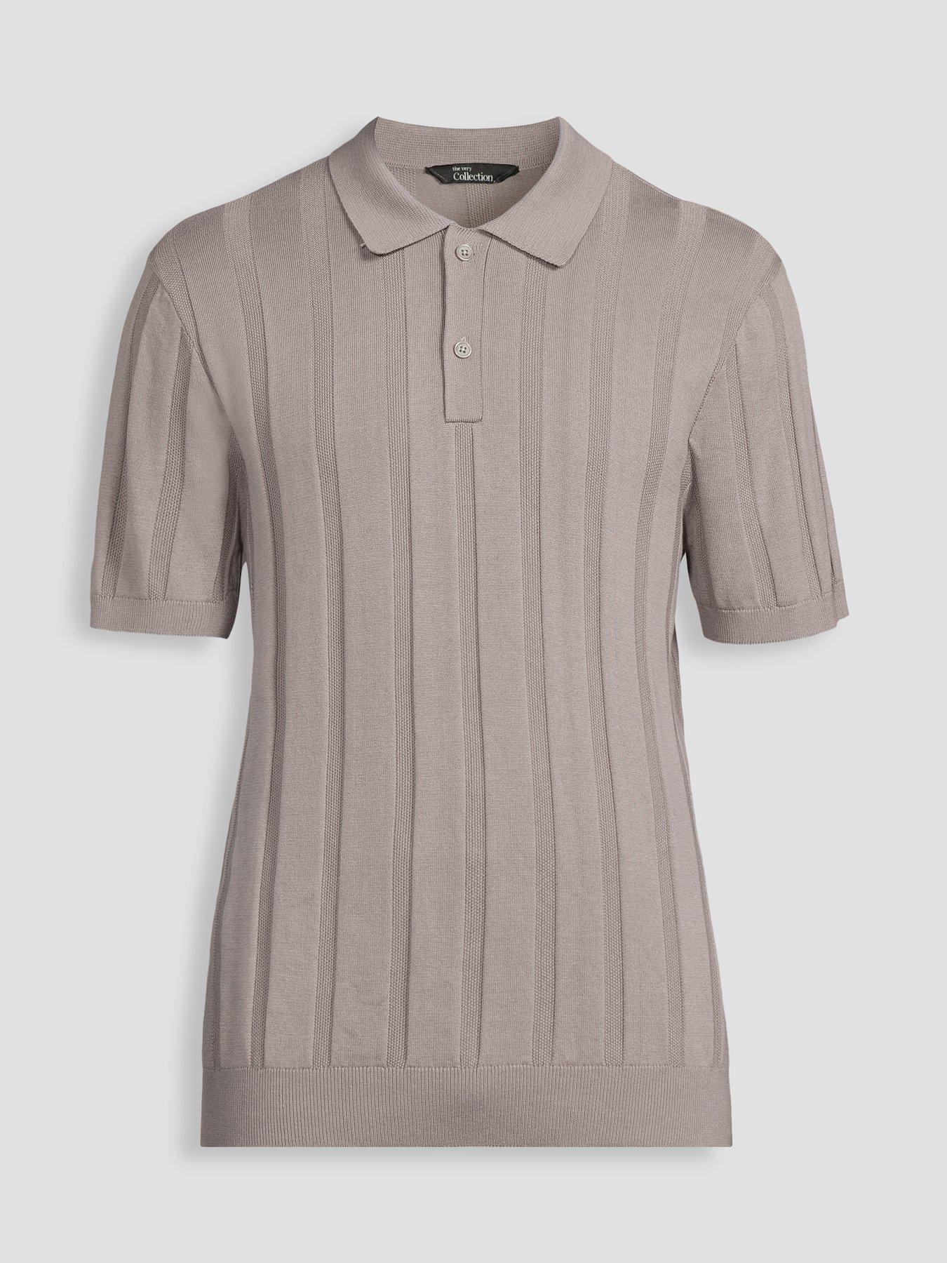 Image 7 of 7 of The Very Collection Pure Cotton Wide Rib Polo Shirt - Grey