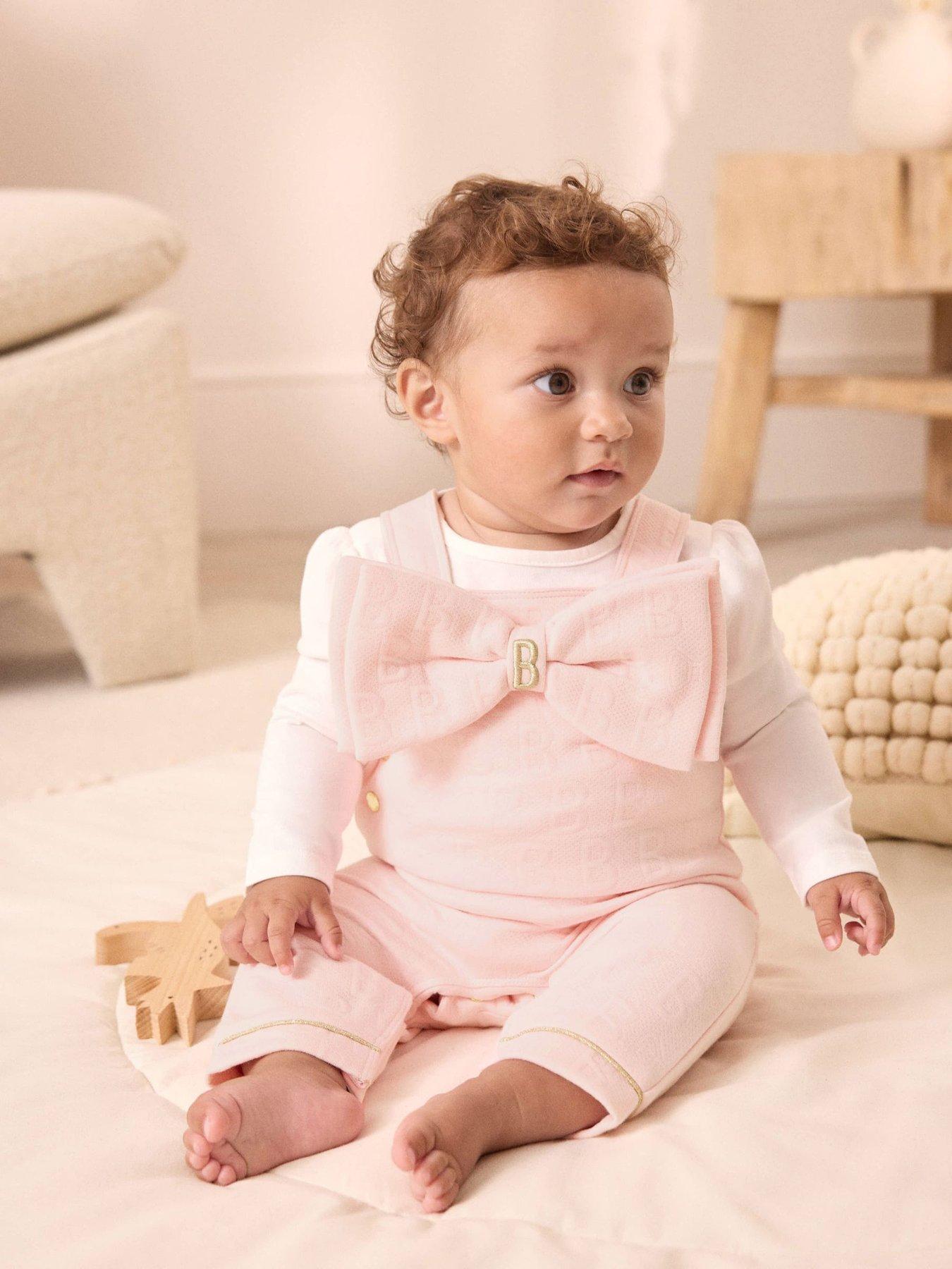 Ted Baker Baby Girls Logo Bow Dungarees - Pink
