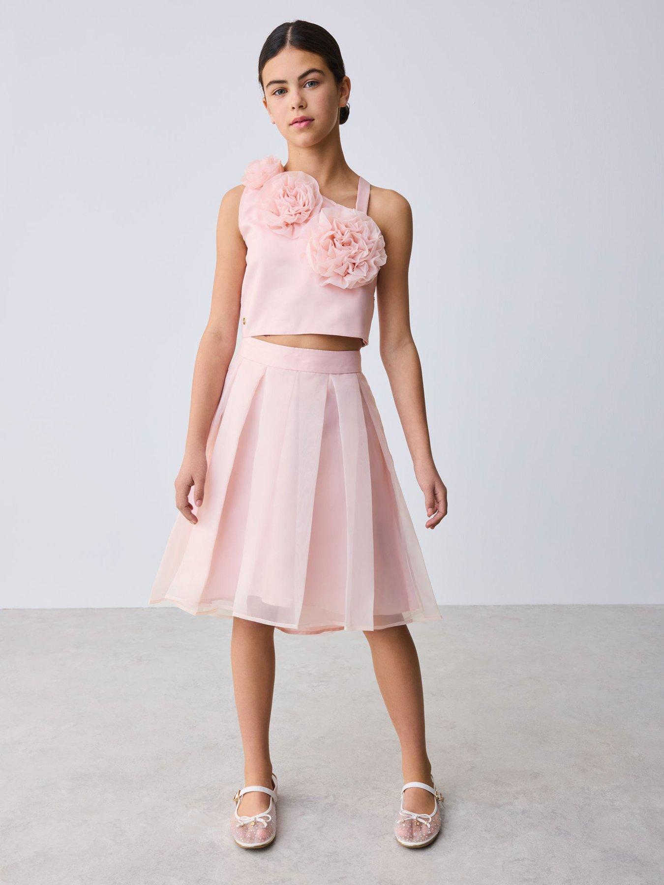 Ted Baker Older Girls Occasion Corsage Top  &  Skirt Set - Light Pink