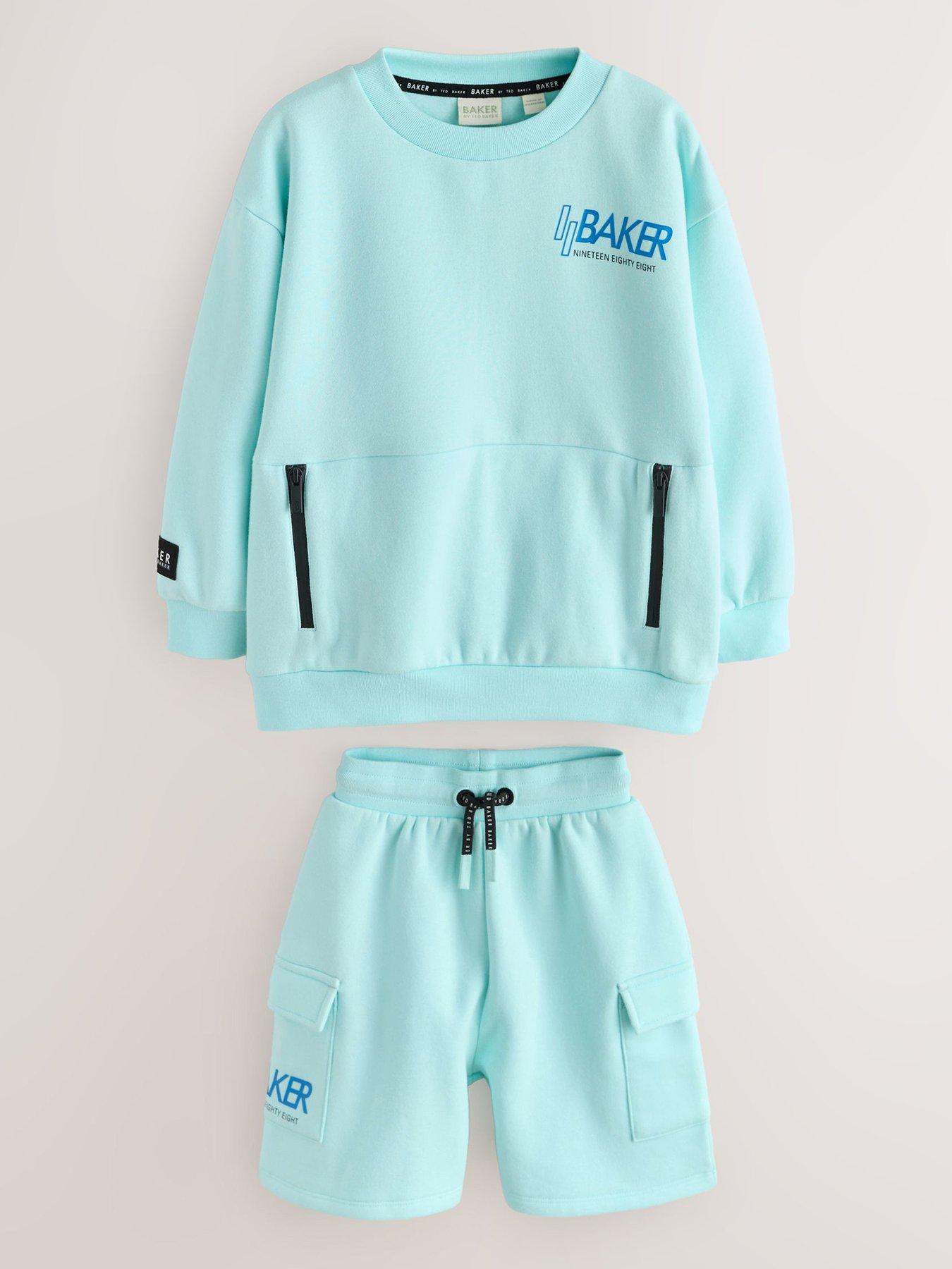 Image 1 of 5 of Ted Baker Boys Logo Sweat Short Set - Light Blue