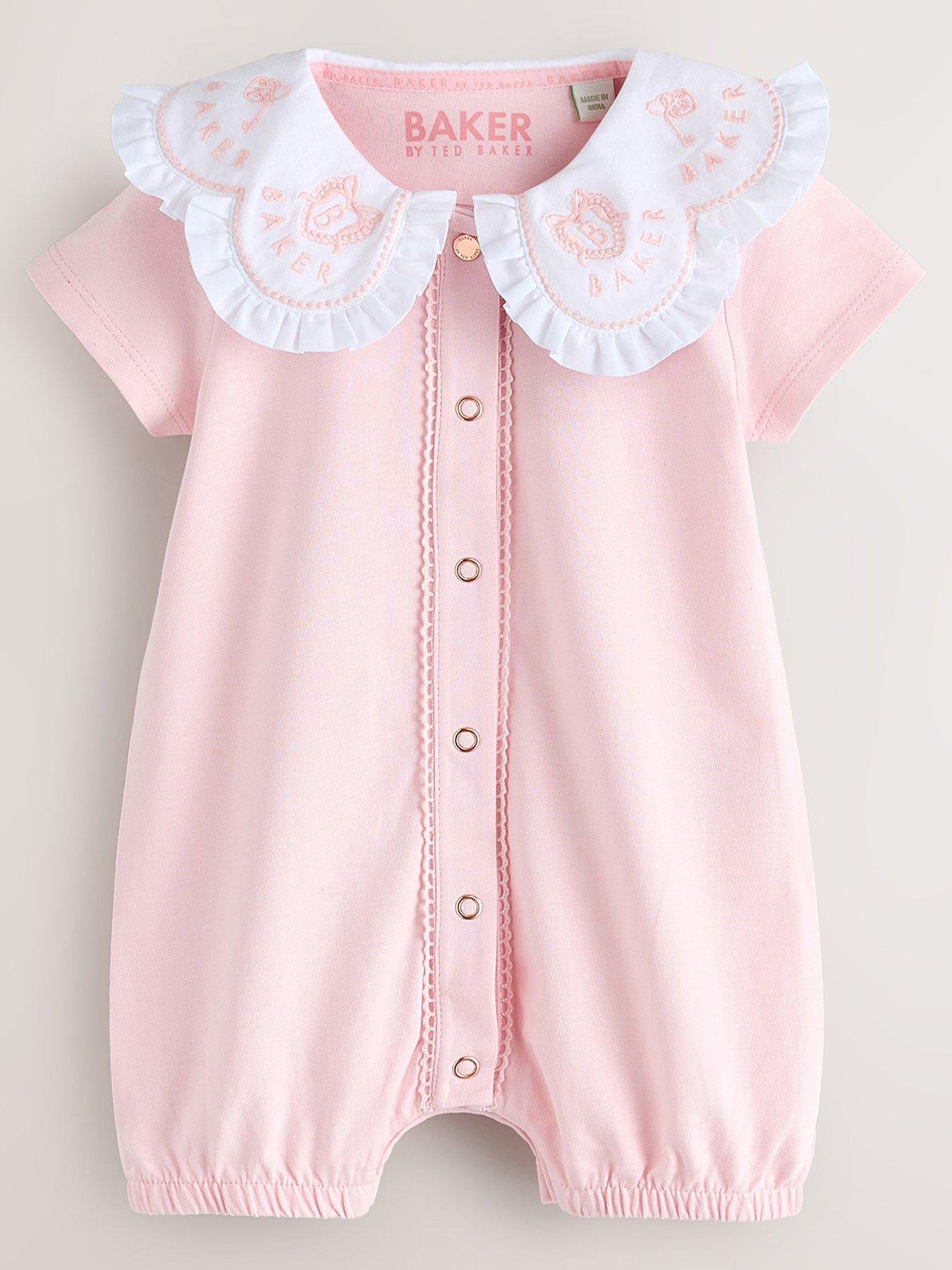Image 1 of 6 of Ted Baker Baby Girls 2 Pack Collar All-In-One Rompers - Pink