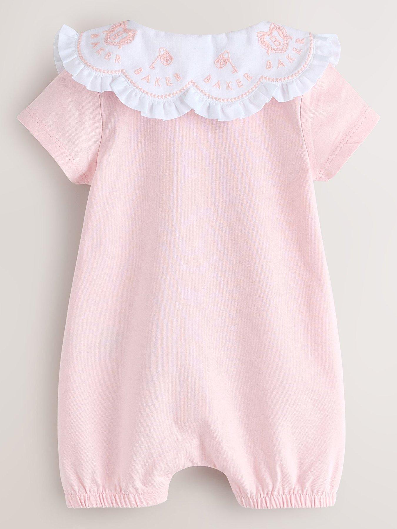 Image 2 of 6 of Ted Baker Baby Girls 2 Pack Collar All-In-One Rompers - Pink