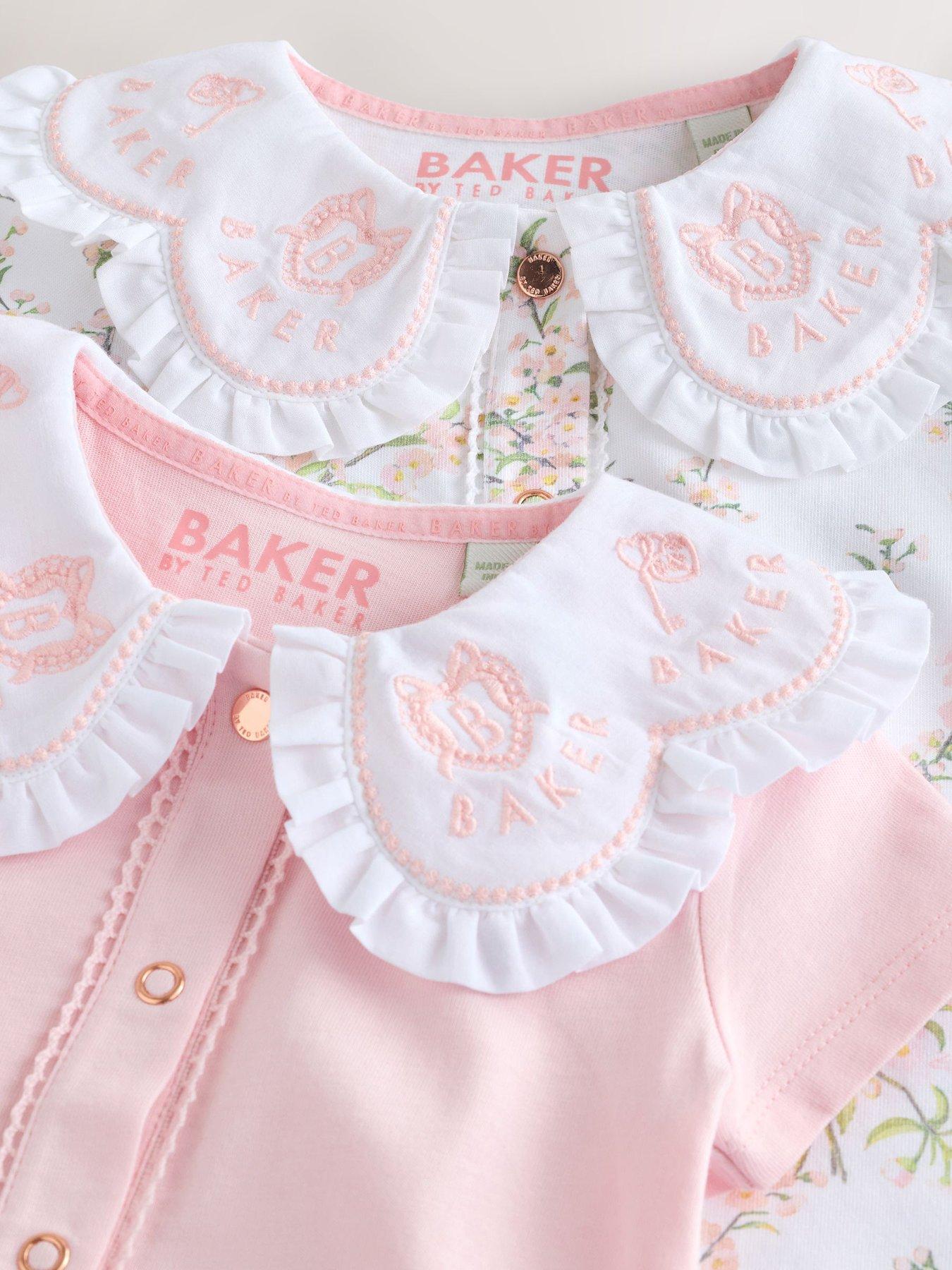 Image 4 of 6 of Ted Baker Baby Girls 2 Pack Collar All-In-One Rompers - Pink