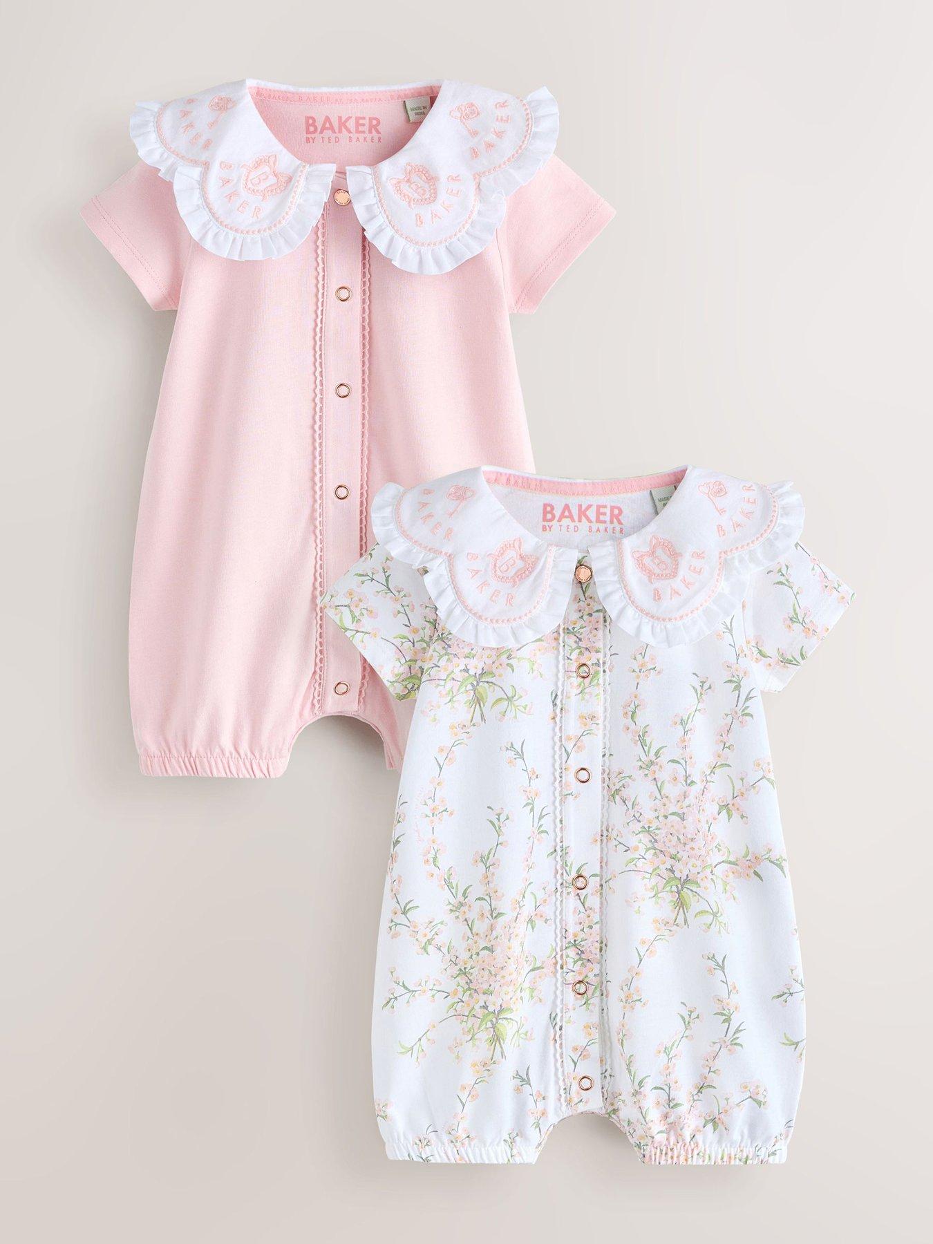 Image 6 of 6 of Ted Baker Baby Girls 2 Pack Collar All-In-One Rompers - Pink