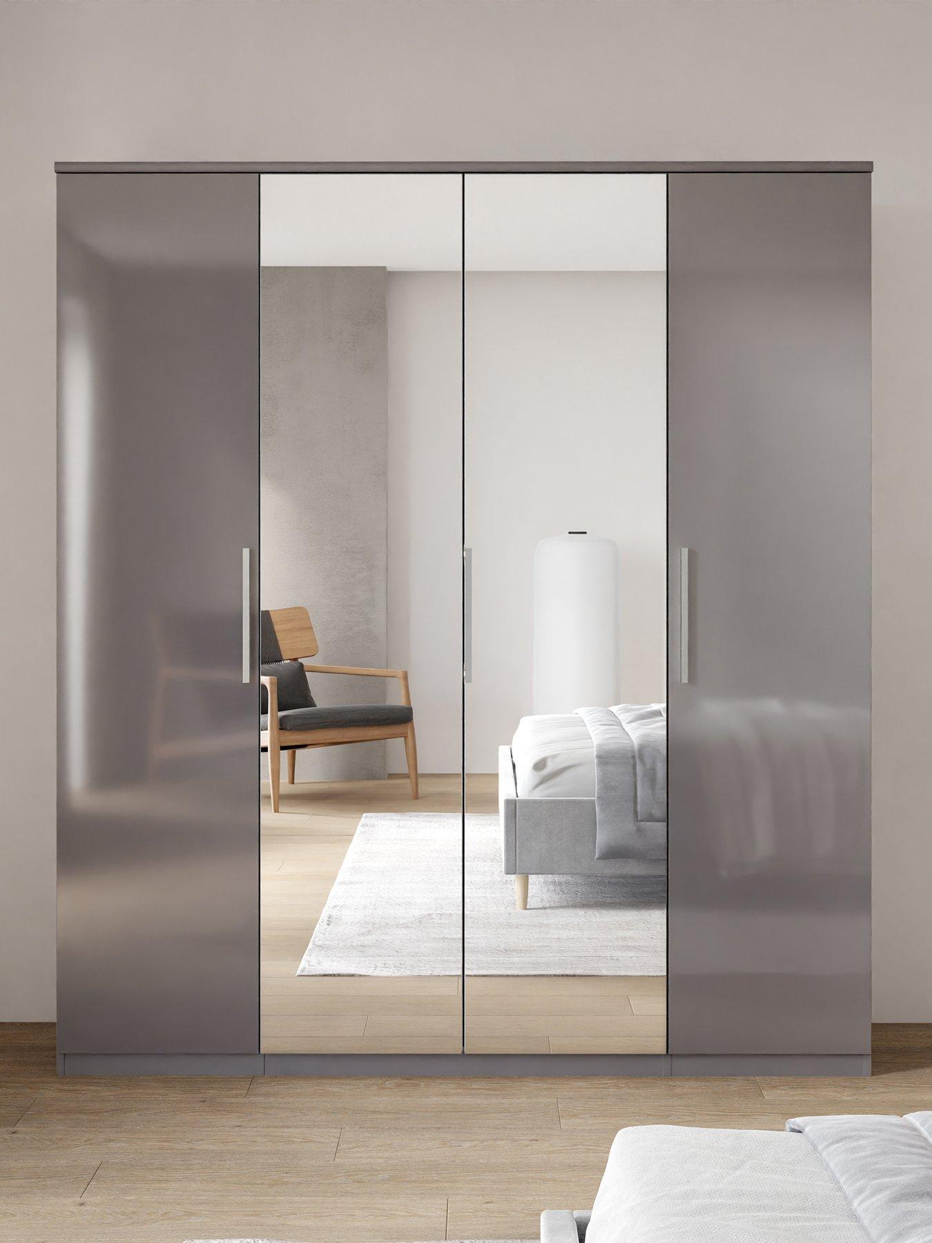 The Very Collection Prague Gloss 4 Door, 3 Drawer Wardrobe - Grey