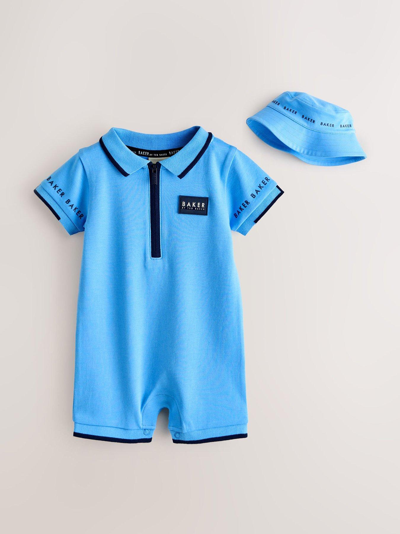 Image 1 of 6 of Ted Baker Baby Boys Romper &amp; Hat Set - Blue