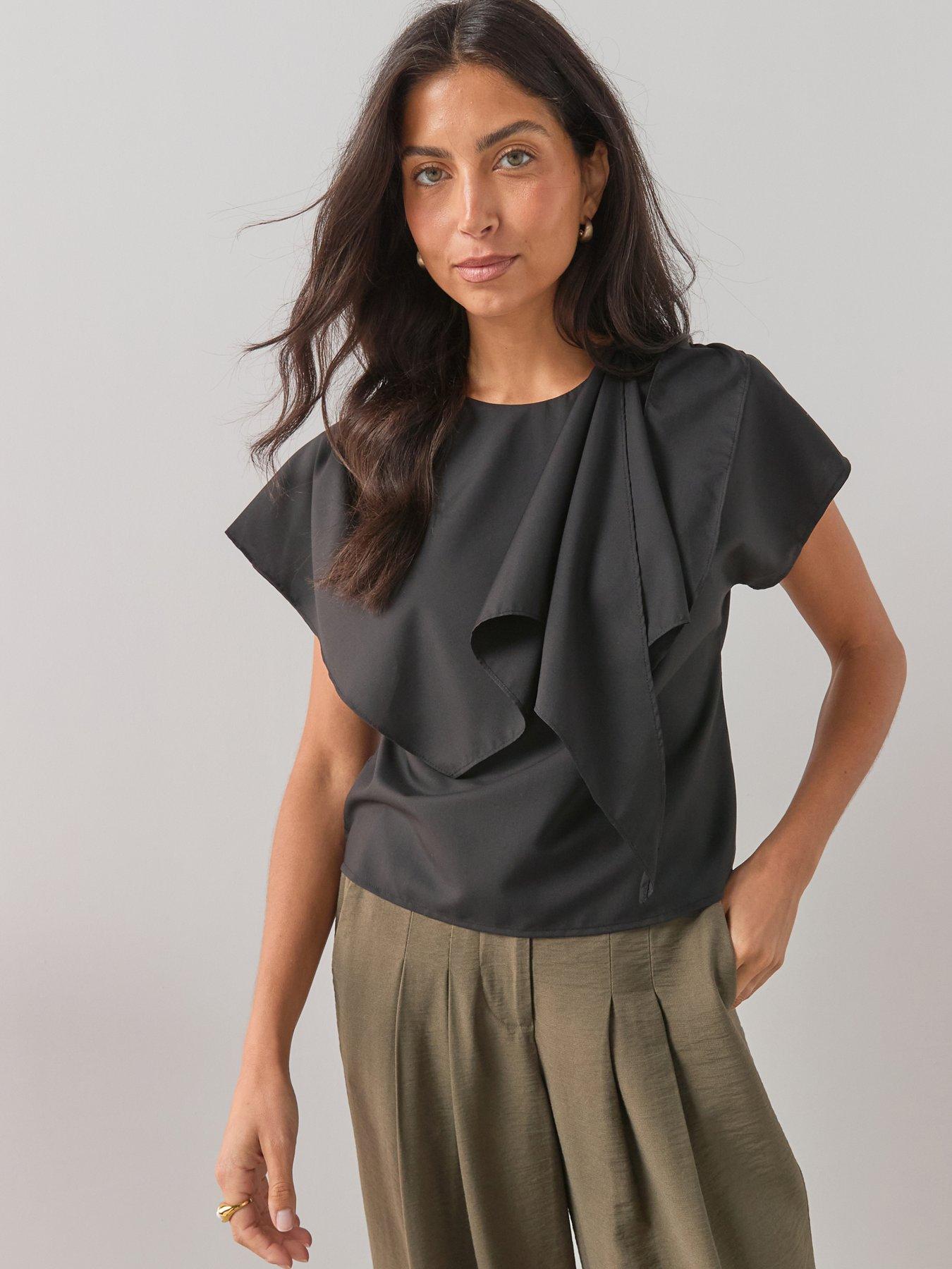 The Very Collection Ruffle Round Neck Top - Black