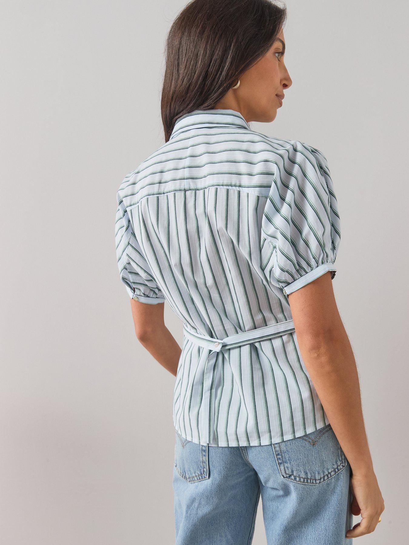 Image 2 of 7 of The Very Collection Stripe Button Up Short Sleeve Shirt - Blue