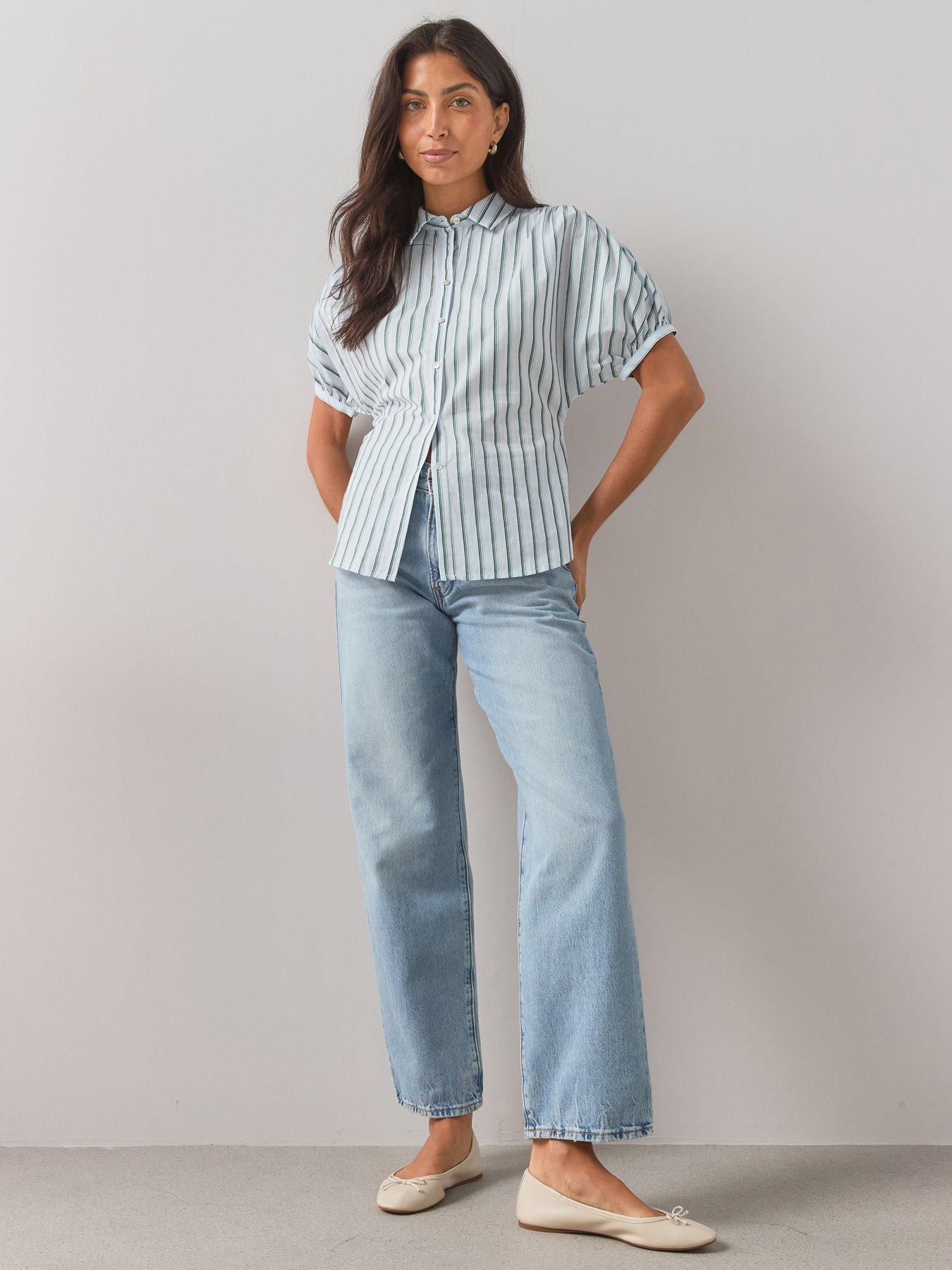 Image 3 of 7 of The Very Collection Stripe Button Up Short Sleeve Shirt - Blue