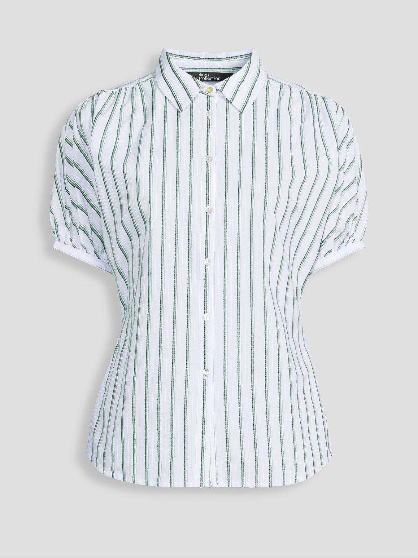 Image 7 of 7 of The Very Collection Stripe Button Up Short Sleeve Shirt - Blue