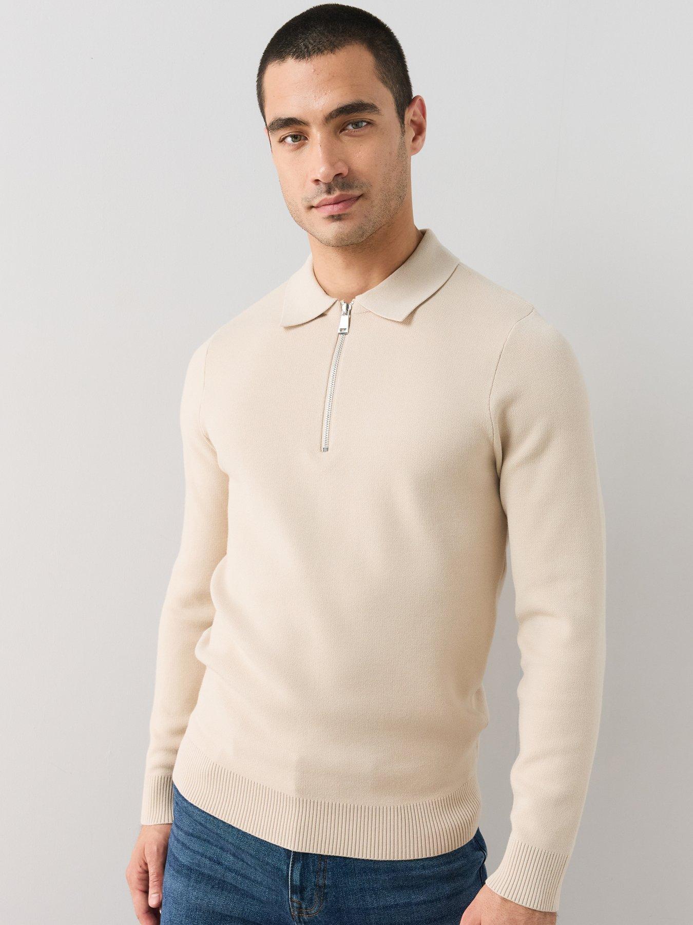 The Very Collection Premium 1/4 Zip Knitted Polo - Beige