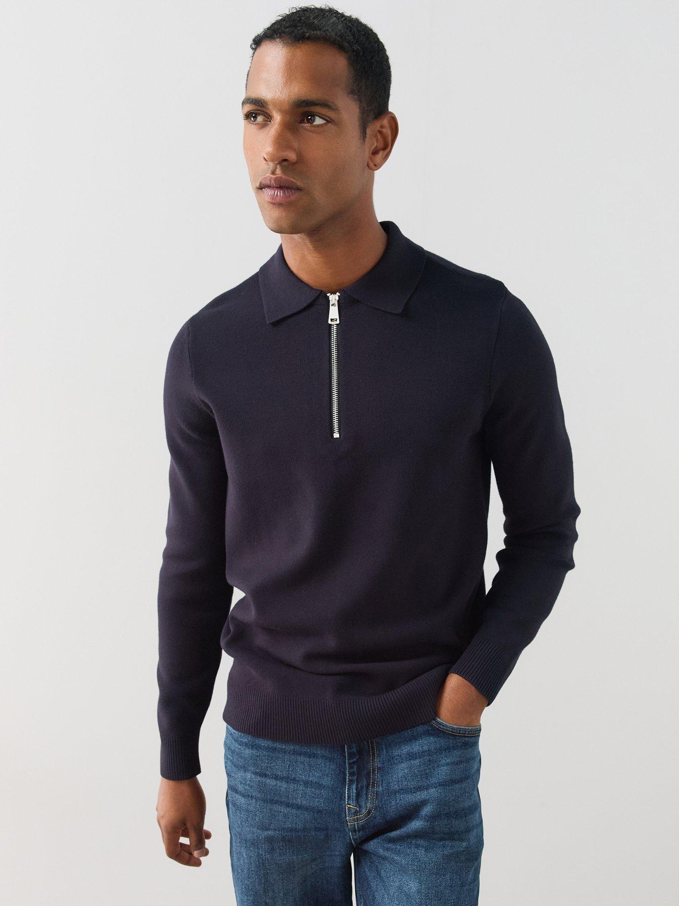 The Very Collection Premium 1/4 Zip Knitted Polo - Navy