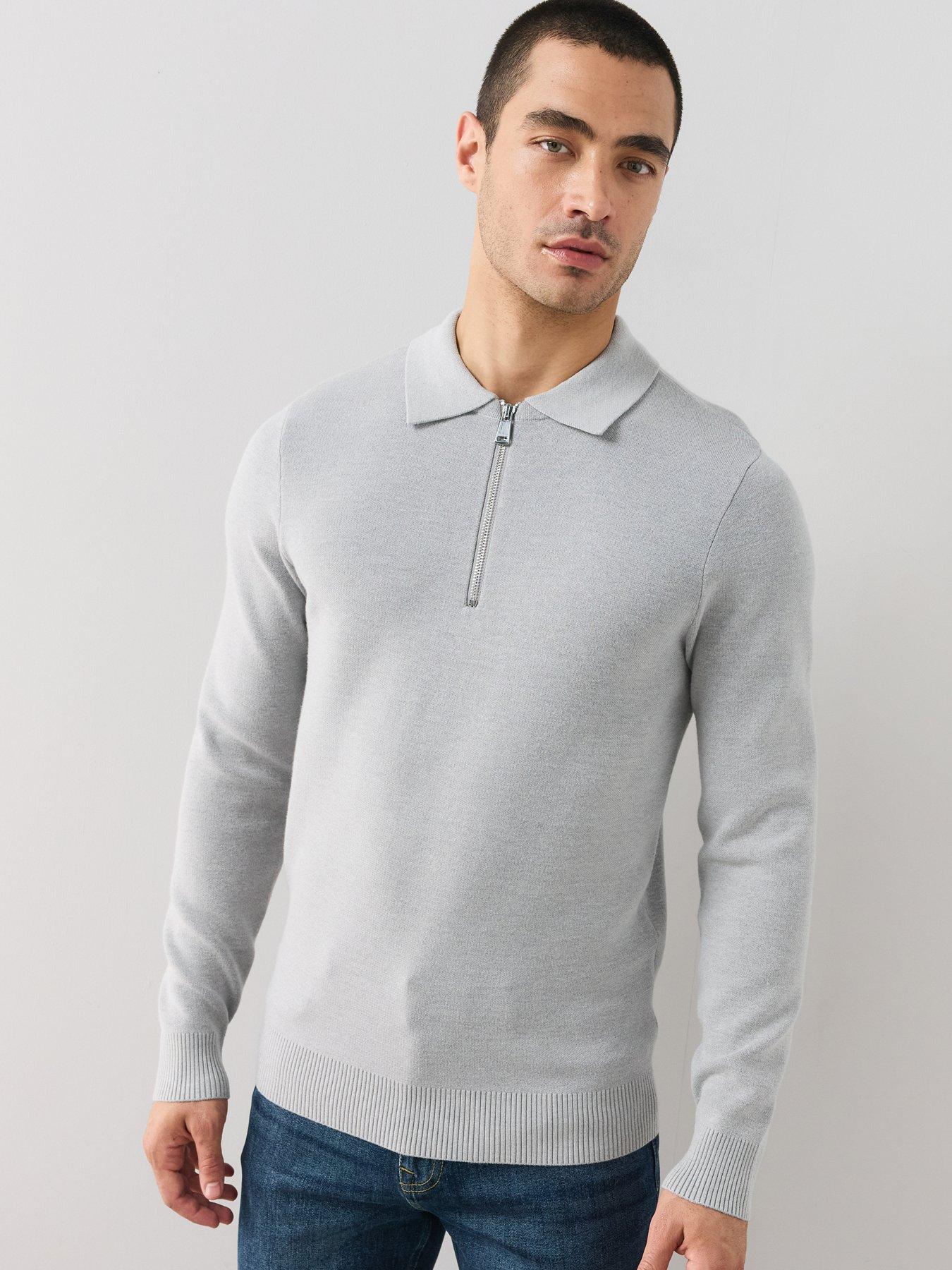 The Very Collection Premium 1/4 Zip Knitted Polo - Grey