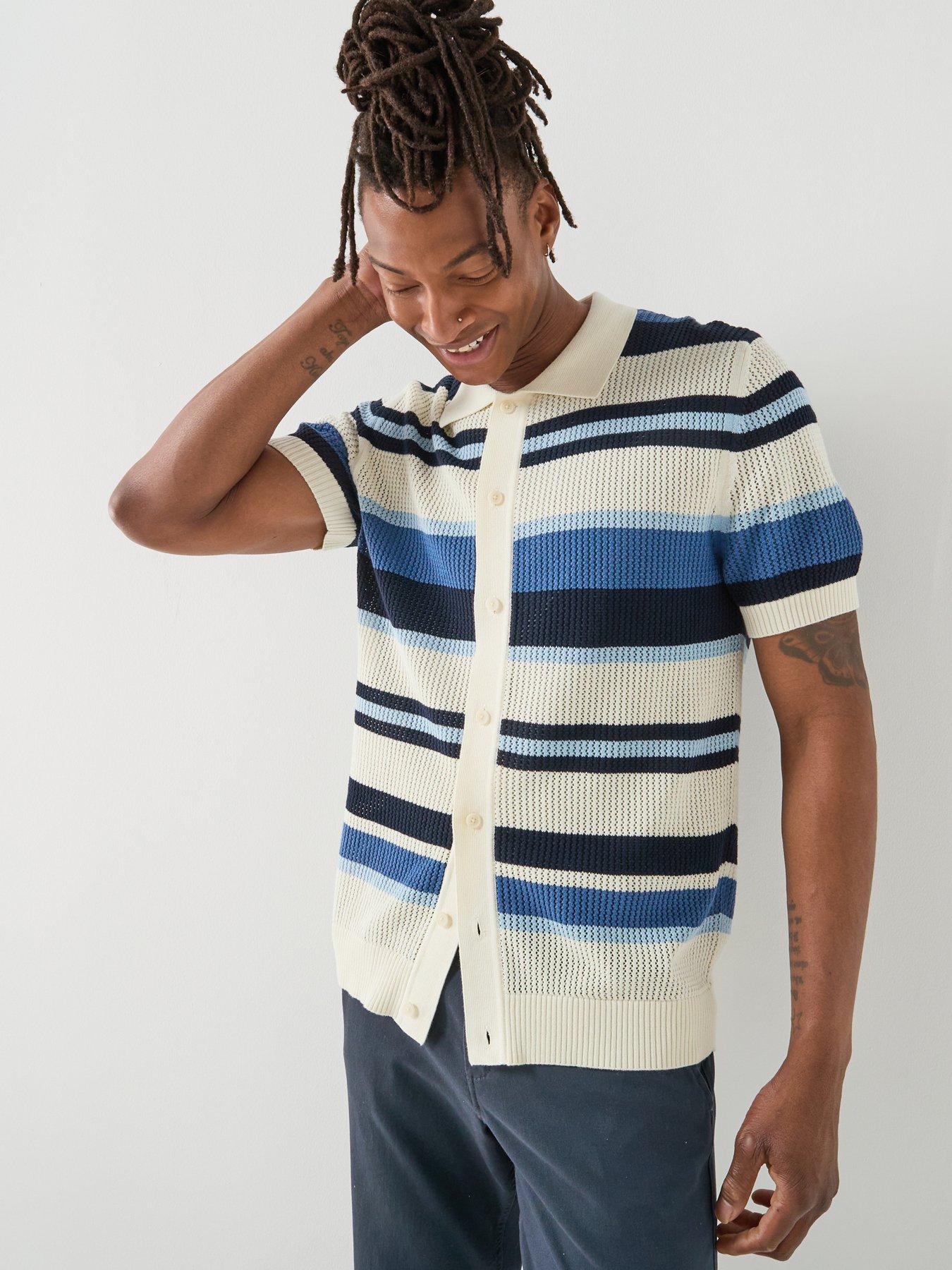 gant-striped-texture-knitted-short-sleeve-shirt-blue