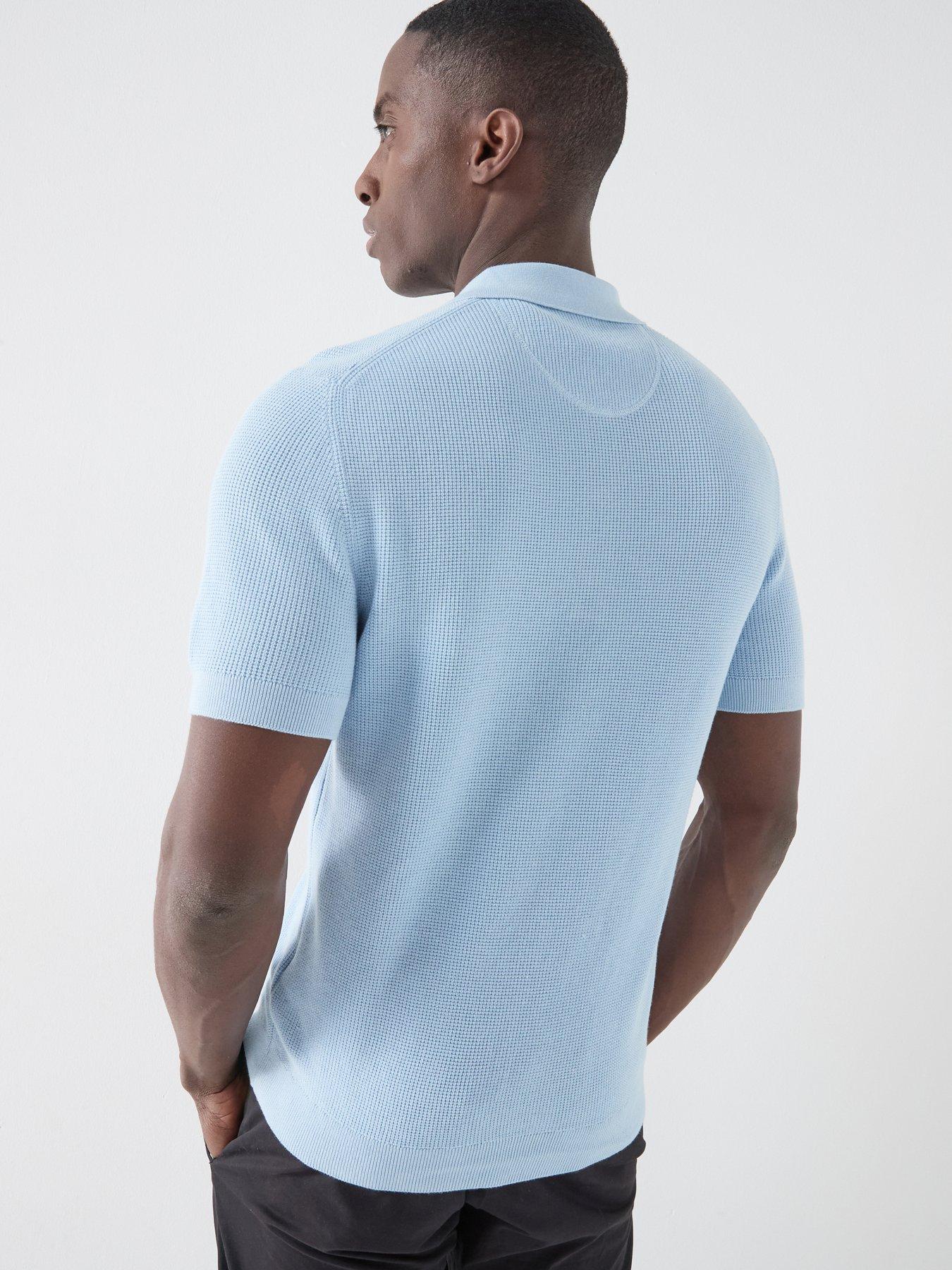 Image 2 of 5 of GANT Micro Textured Cotton Knitted Short Sleeve Polo Shirt - Light Blue