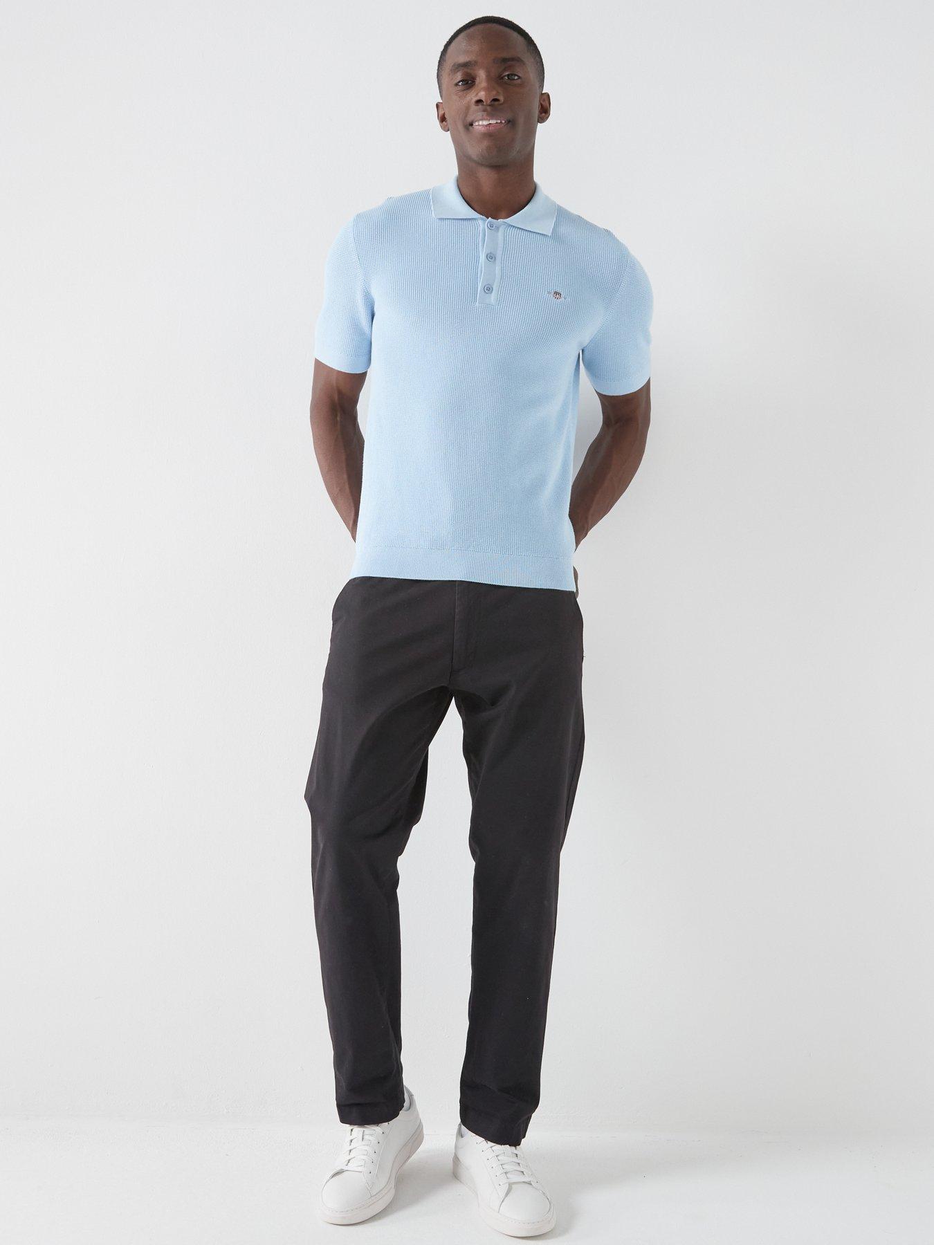 Image 3 of 5 of GANT Micro Textured Cotton Knitted Short Sleeve Polo Shirt - Light Blue