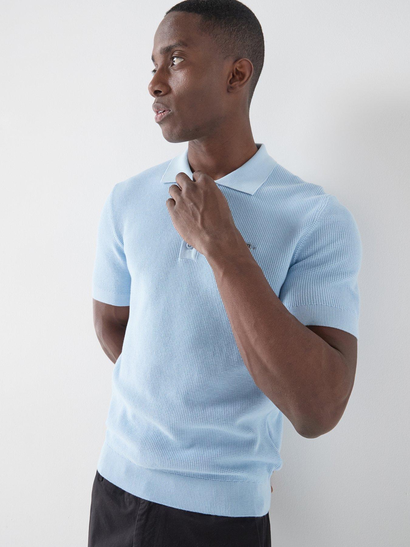 Image 4 of 5 of GANT Micro Textured Cotton Knitted Short Sleeve Polo Shirt - Light Blue