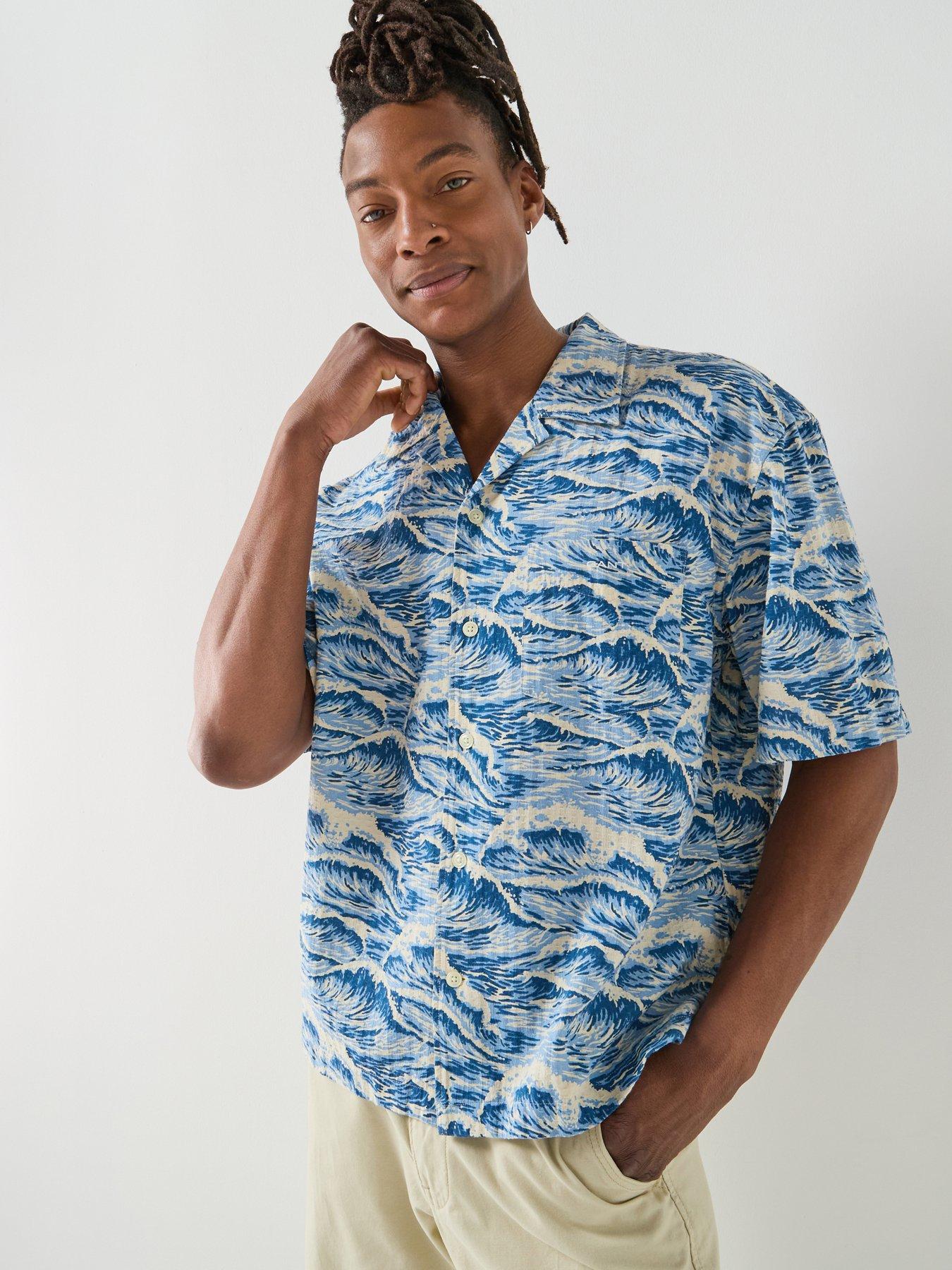 GANT Relaxed Fit All Over Printed Short Sleeve Shirt - Blue