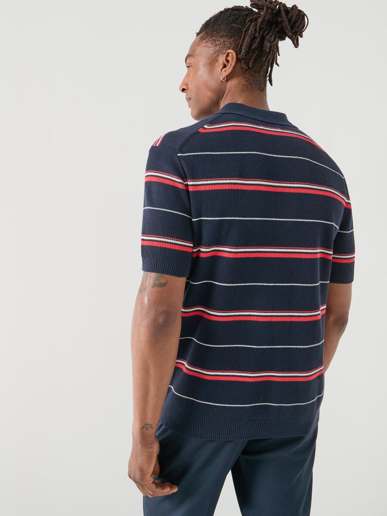 stillFront image of gant-striped-textured-zip-knitted-polo-navy