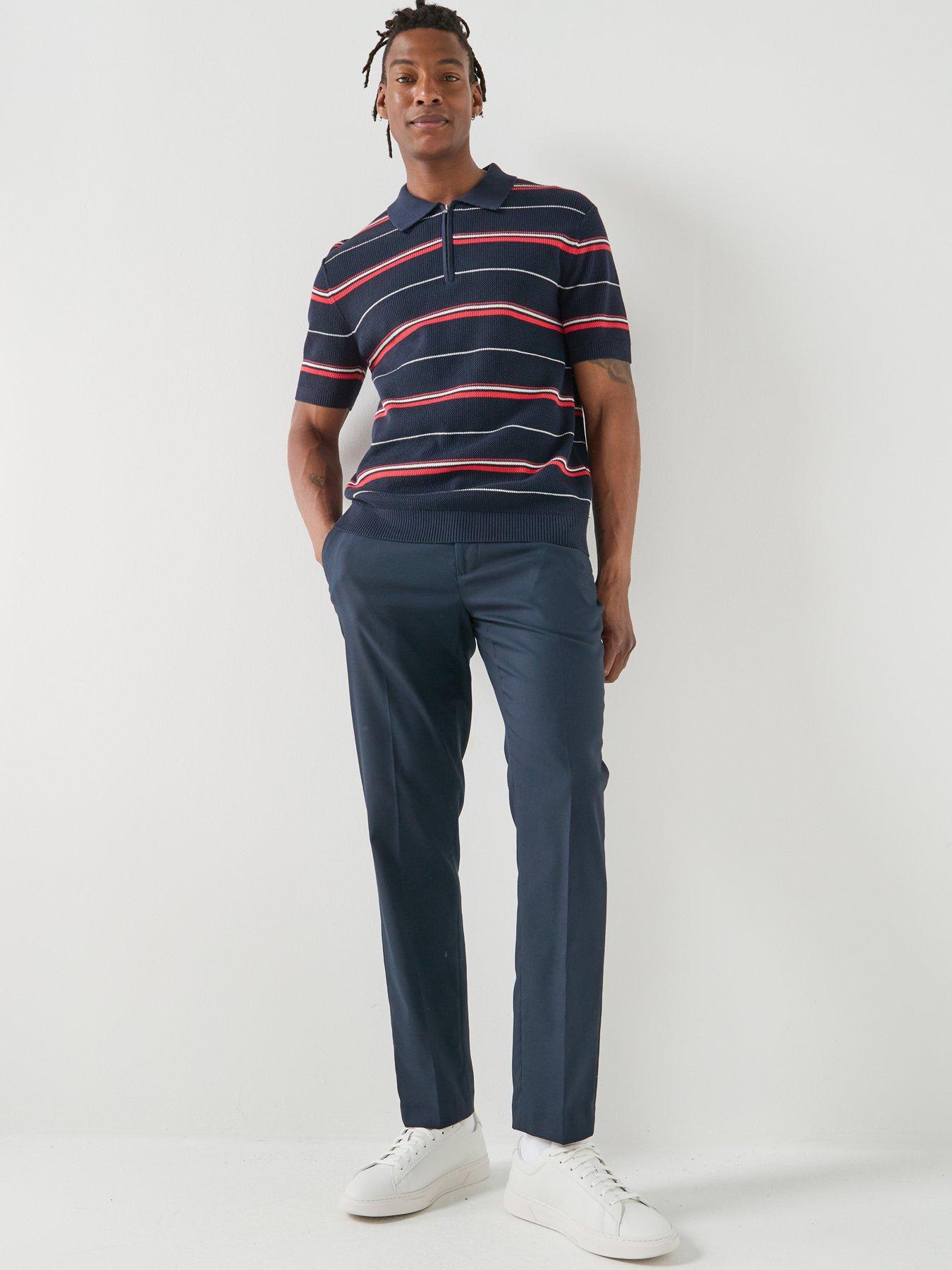  image of gant-striped-textured-zip-knitted-polo-navy