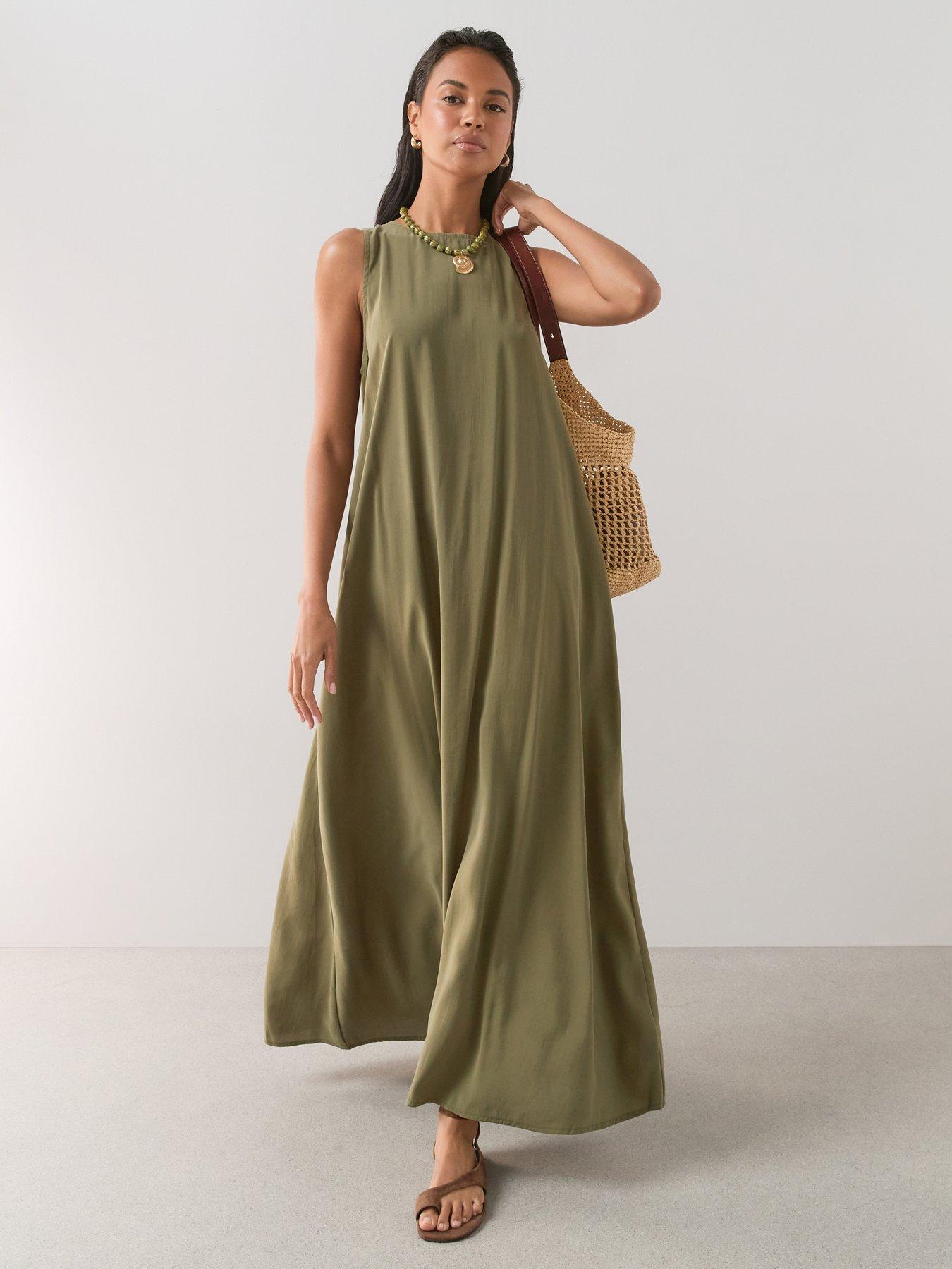 The Very Collection Volume Hem Sleeveless Midaxi Dress - Green