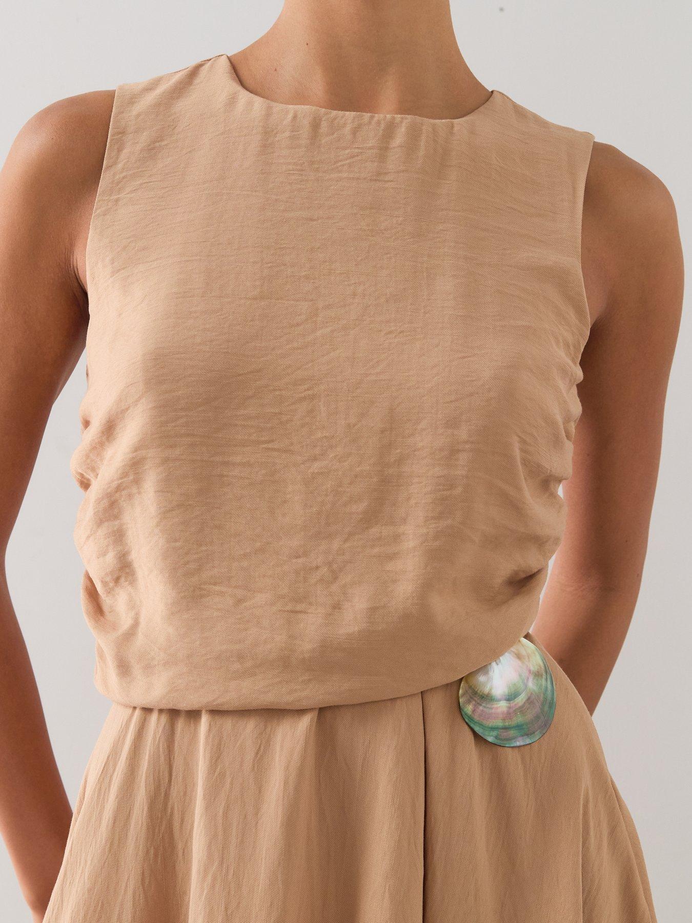 Image 4 of 7 of The Very Collection Belted Detail Asymmetric Hem Midi Dress - Camel