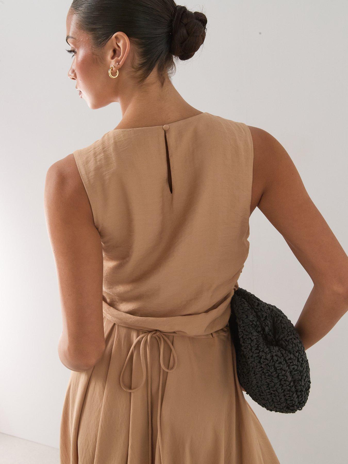 Image 5 of 7 of The Very Collection Belted Detail Asymmetric Hem Midi Dress - Camel