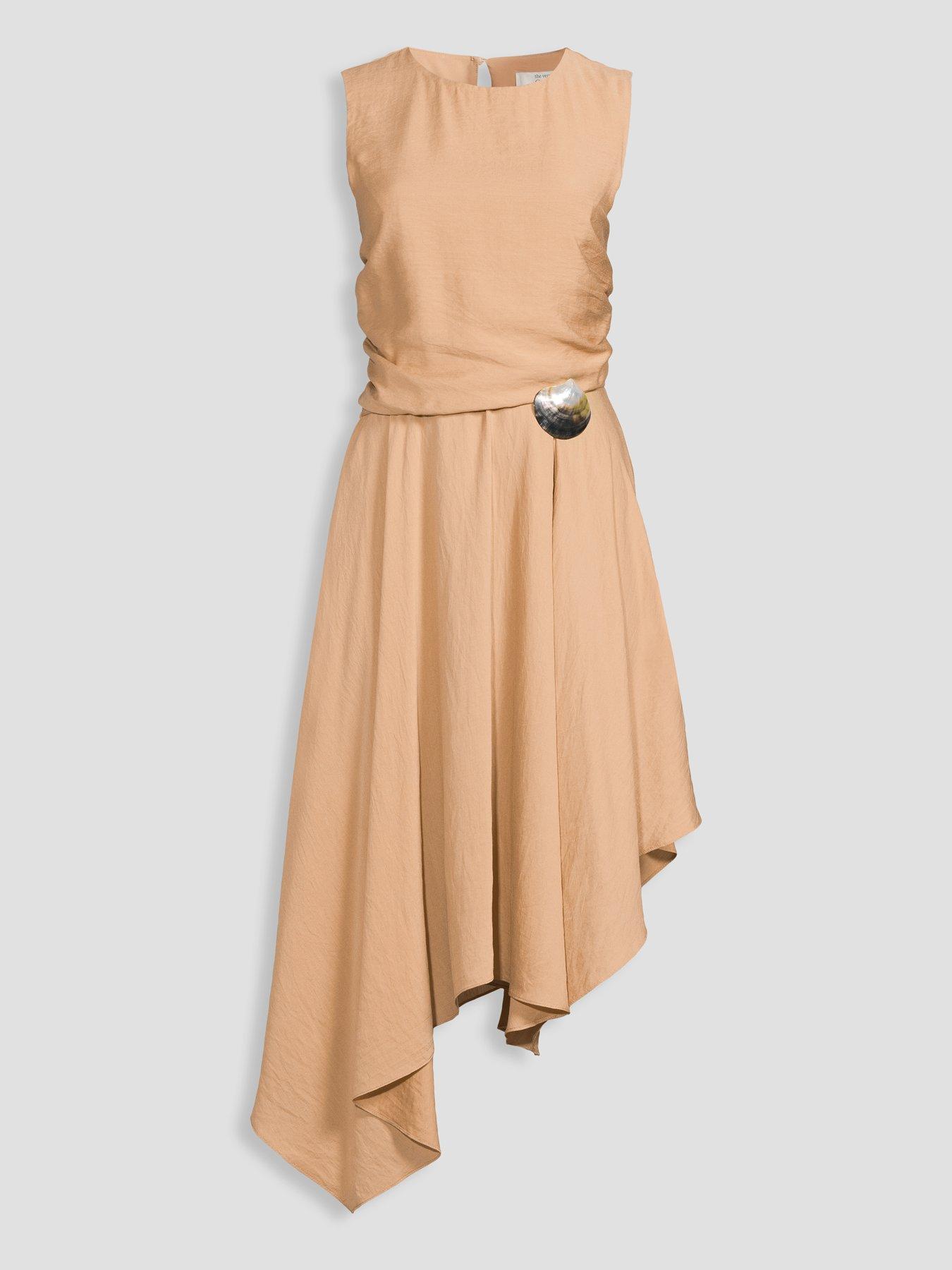 Image 7 of 7 of The Very Collection Belted Detail Asymmetric Hem Midi Dress - Camel